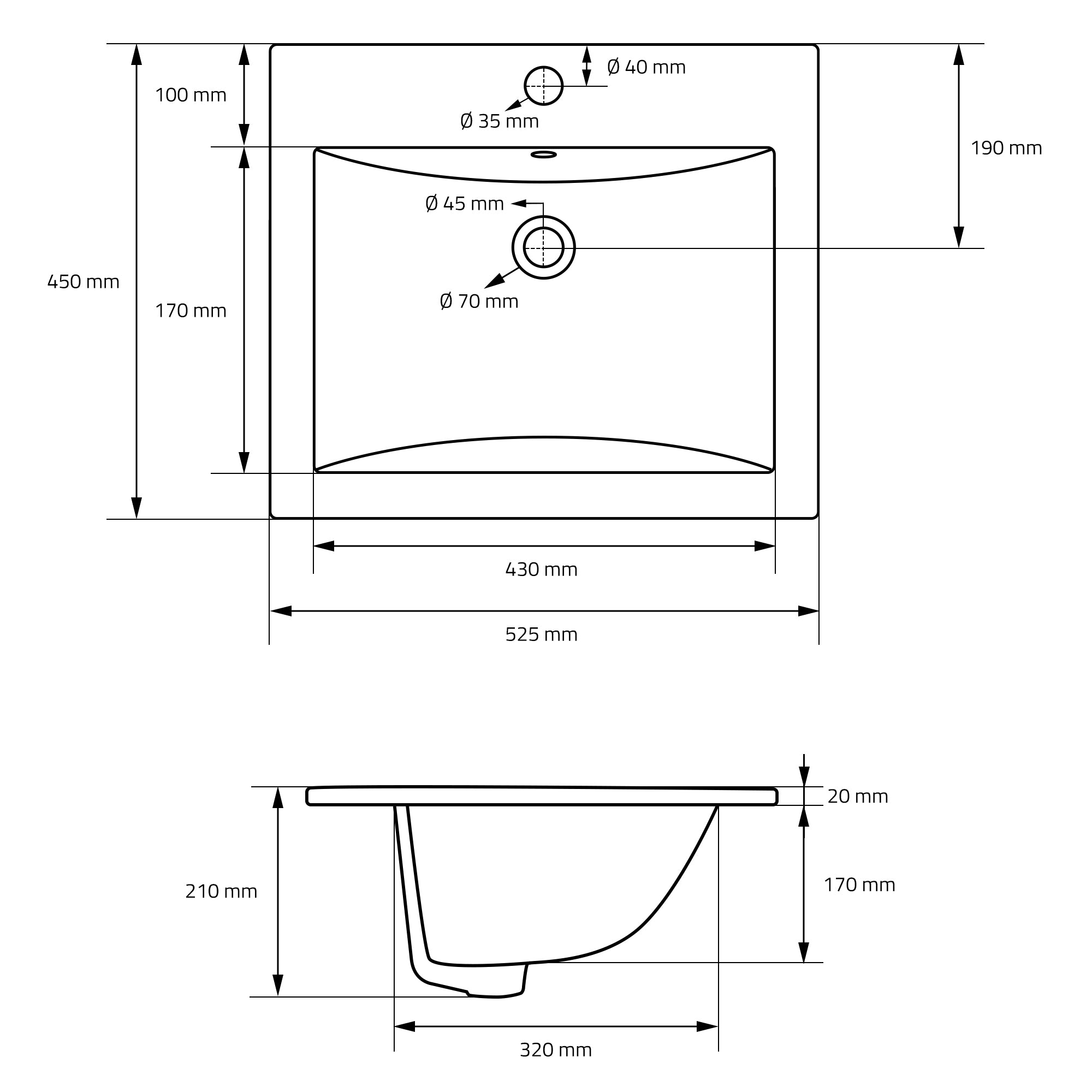 ECD Germany Sanitär 52,5x45 lavabo céramique blanc avec trop-plein
