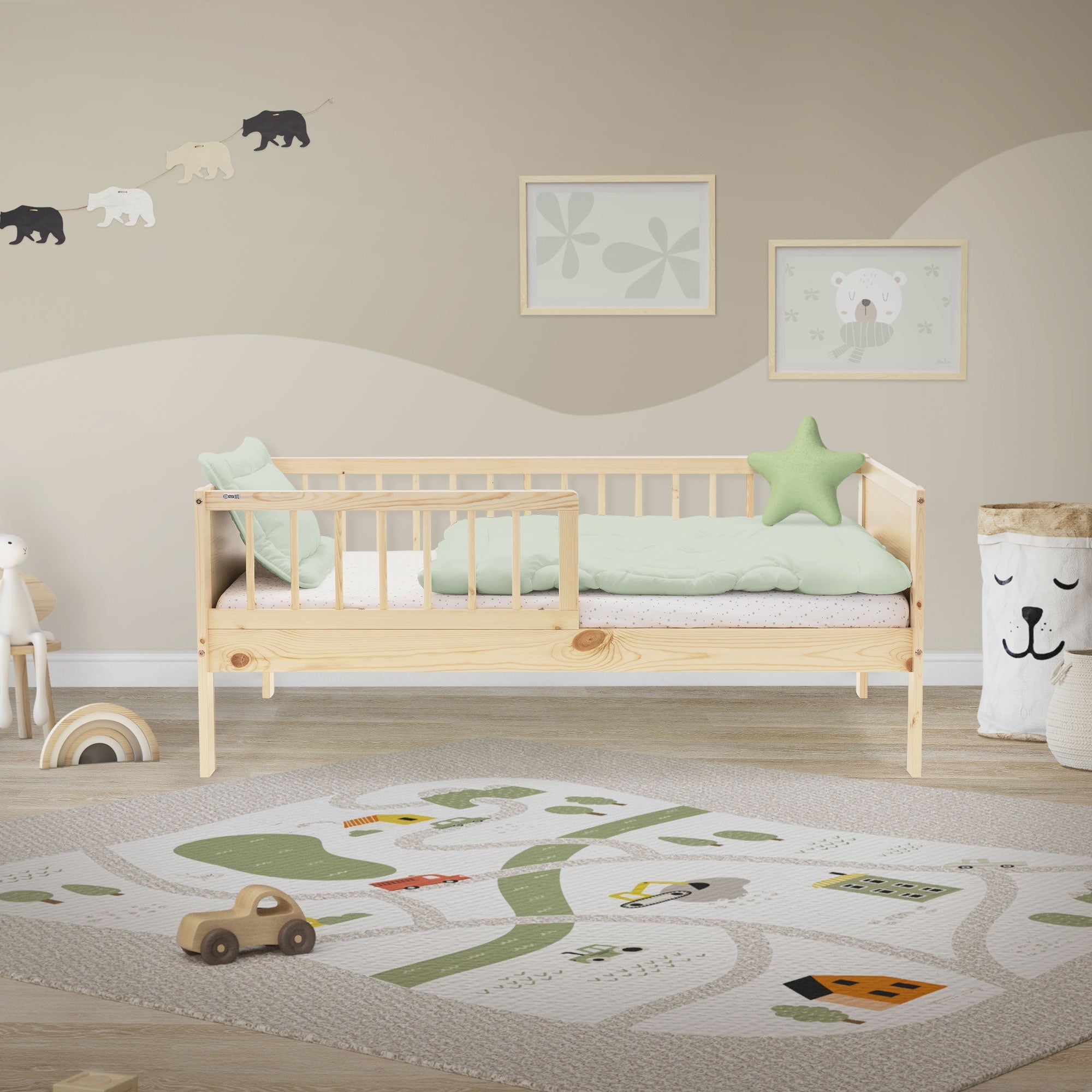 ECD Germany Kinder lit enfant 70x140 pin naturel + barrière