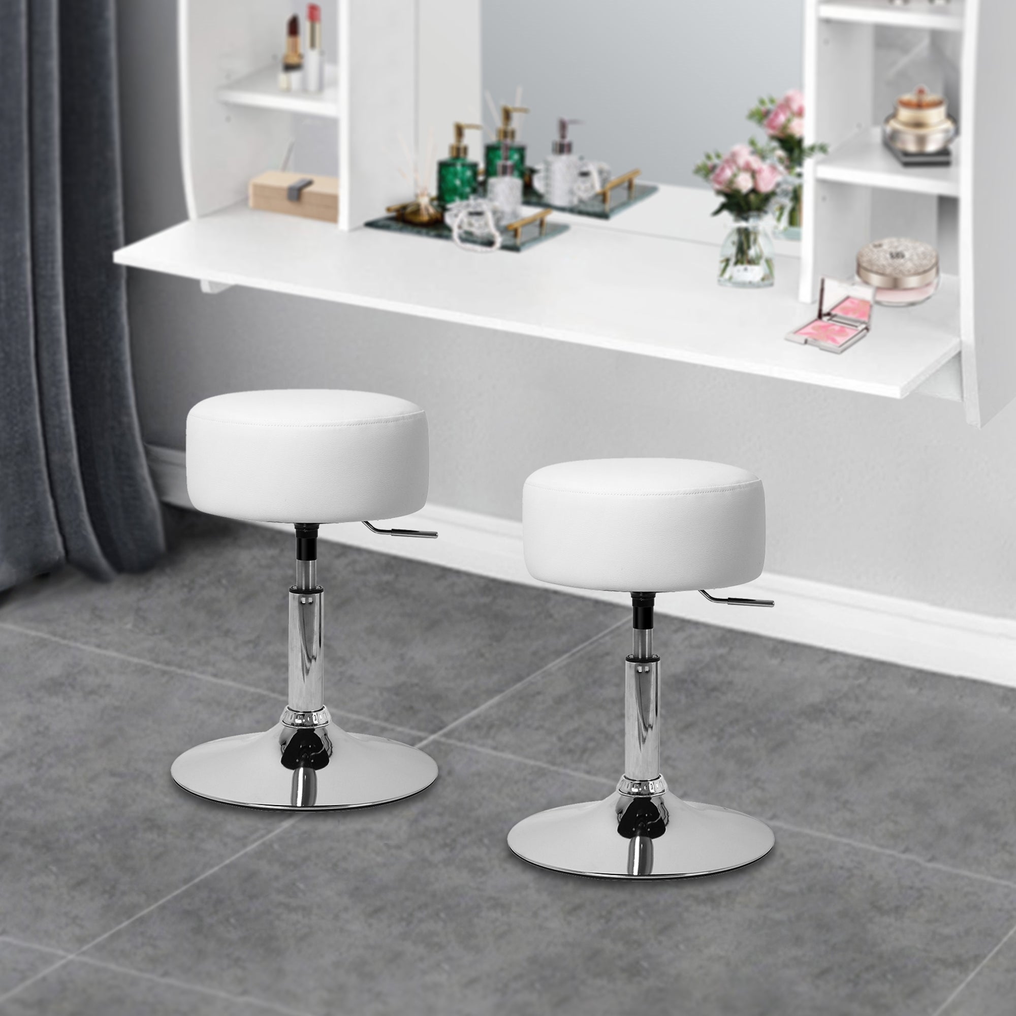 ECD Germany Möbel tabouret blanc chrome lot 2 réglable Ø33cm