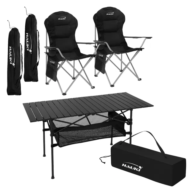 HAUKI set camping table pliante + 2 chaises noir