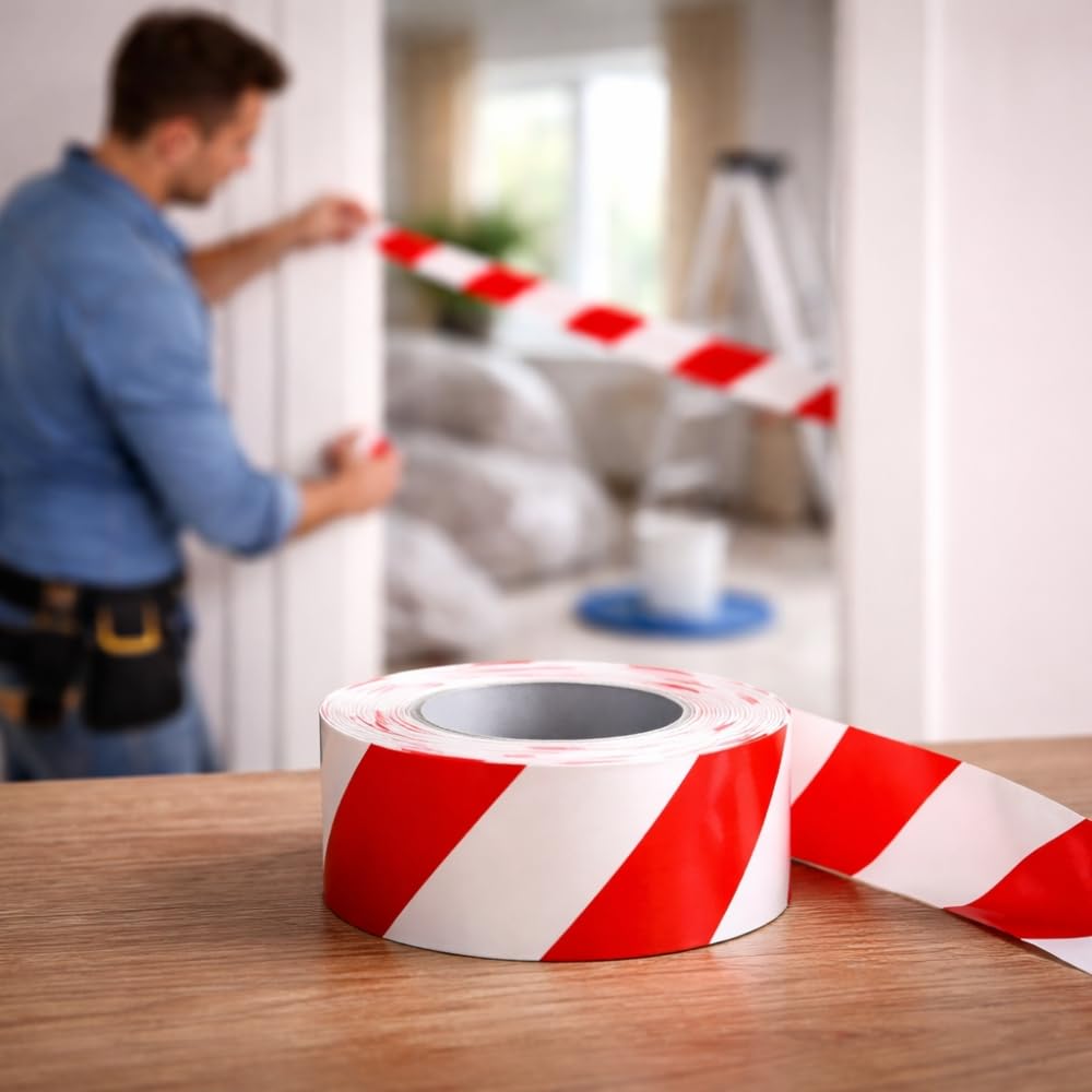 GEKO Ruban de signalisation rouge blanc 50 mm x 100 m lot de 2
