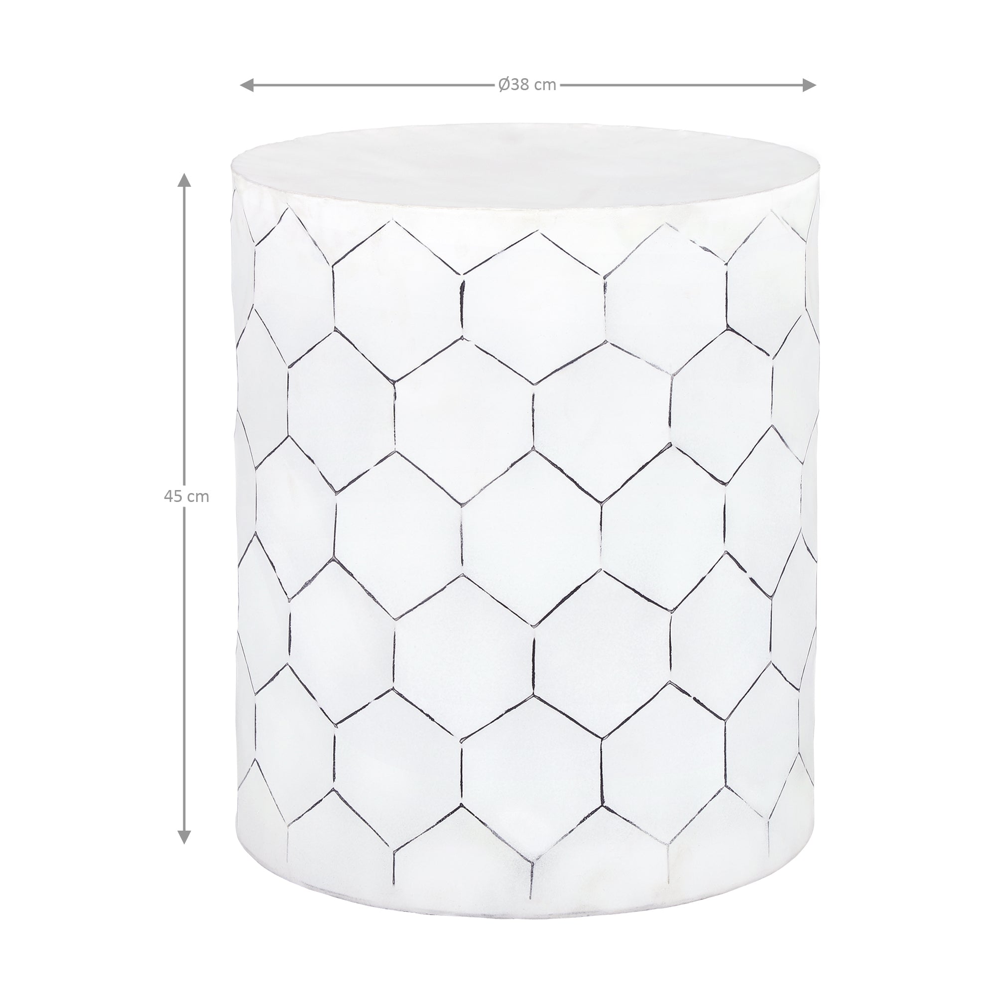 ECD Germany Möbel table d'appoint blanche métal 38x45 cm hexagone