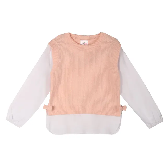 Stokomani Mode Pull chemise Rose 08A pull enfant 2 en 1