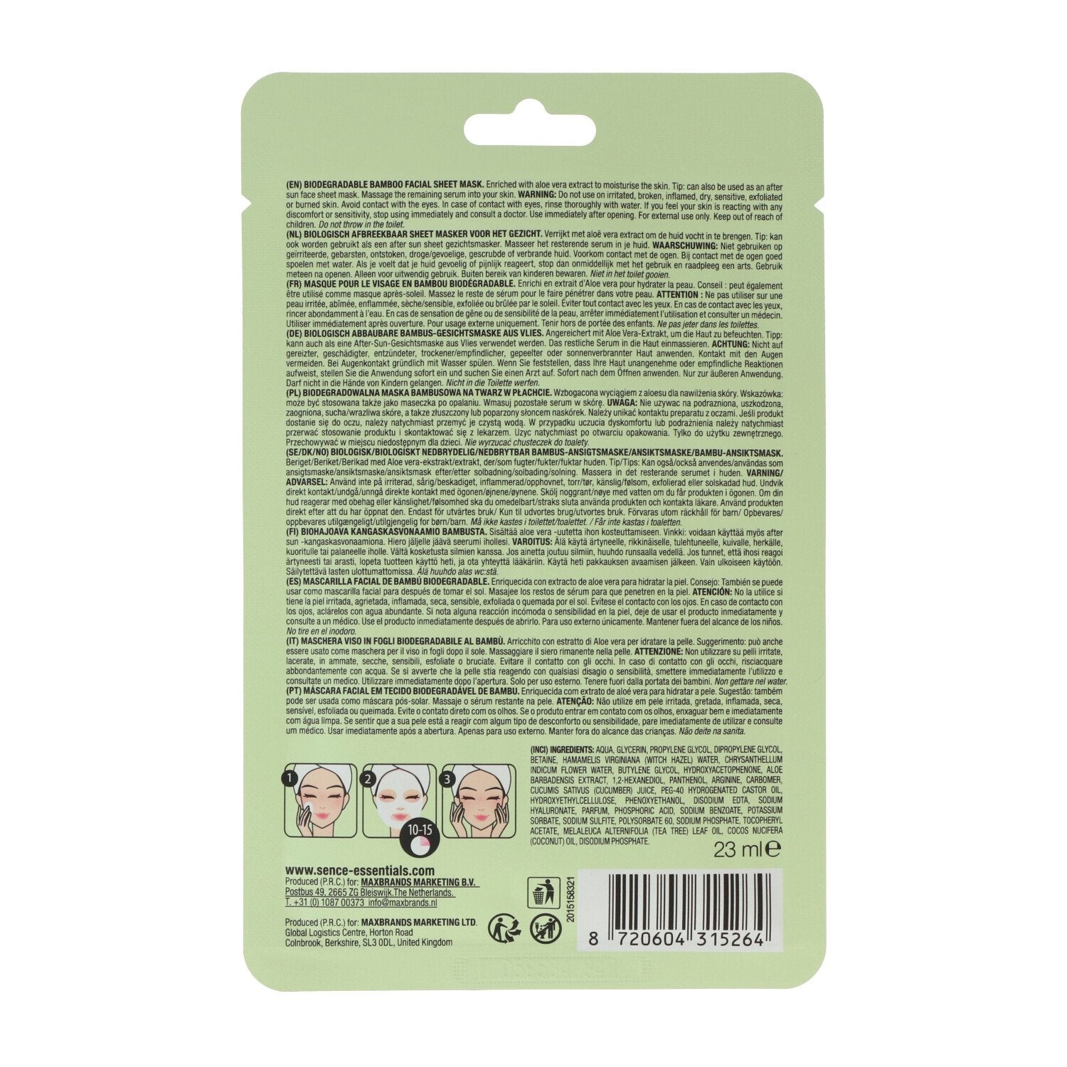 Stokomani Sence Masque visage tissu aloe vera hydratant