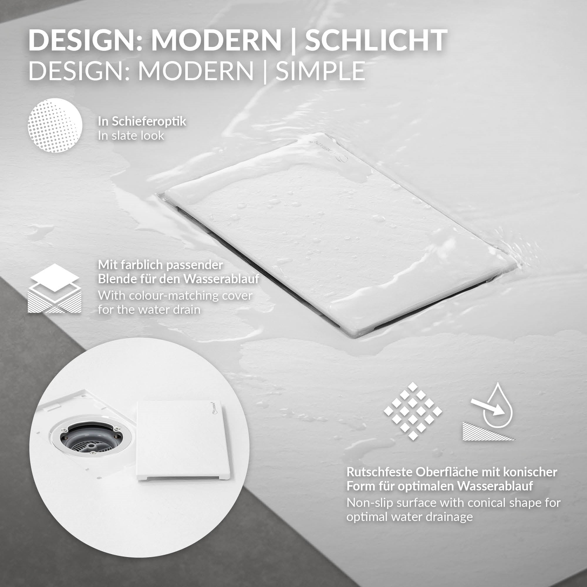 ECD Germany Sanitär receveur de douche 90x90 cm blanc extra plat