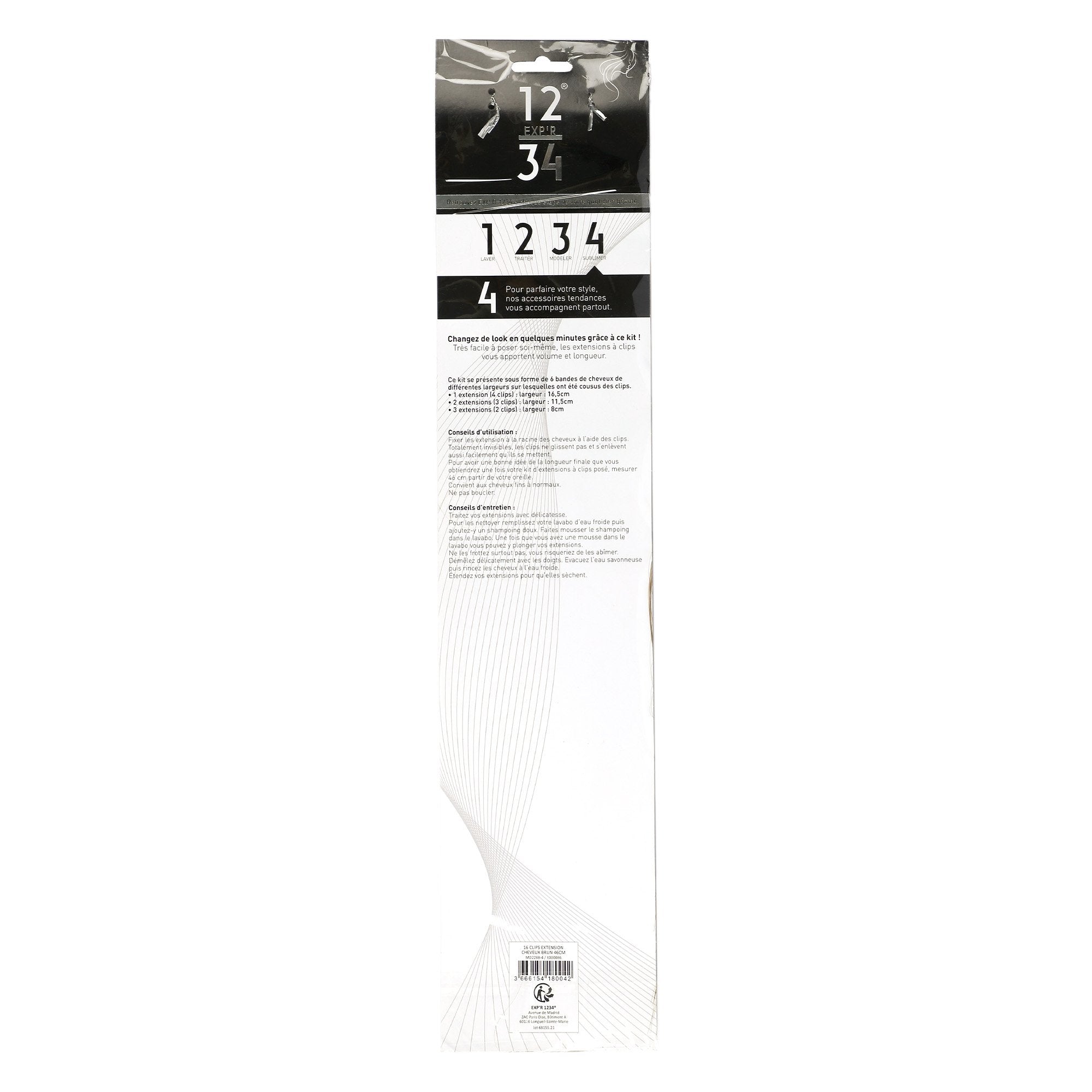 Stokomani Beauté Extensions clips brunes 46 cm synthétiques