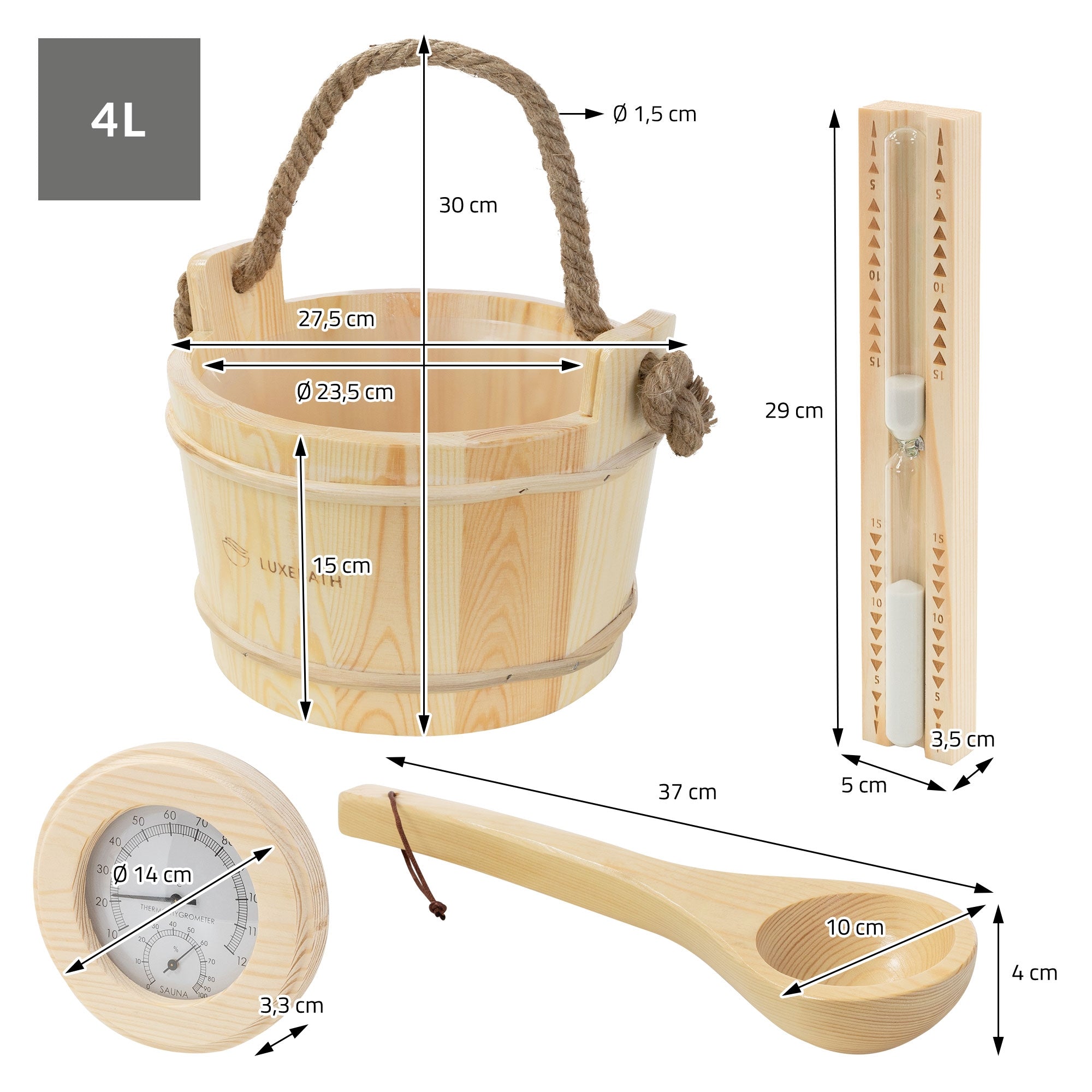 ECD Germany LuxeBath kit sauna 4 pièces pin seau 4L