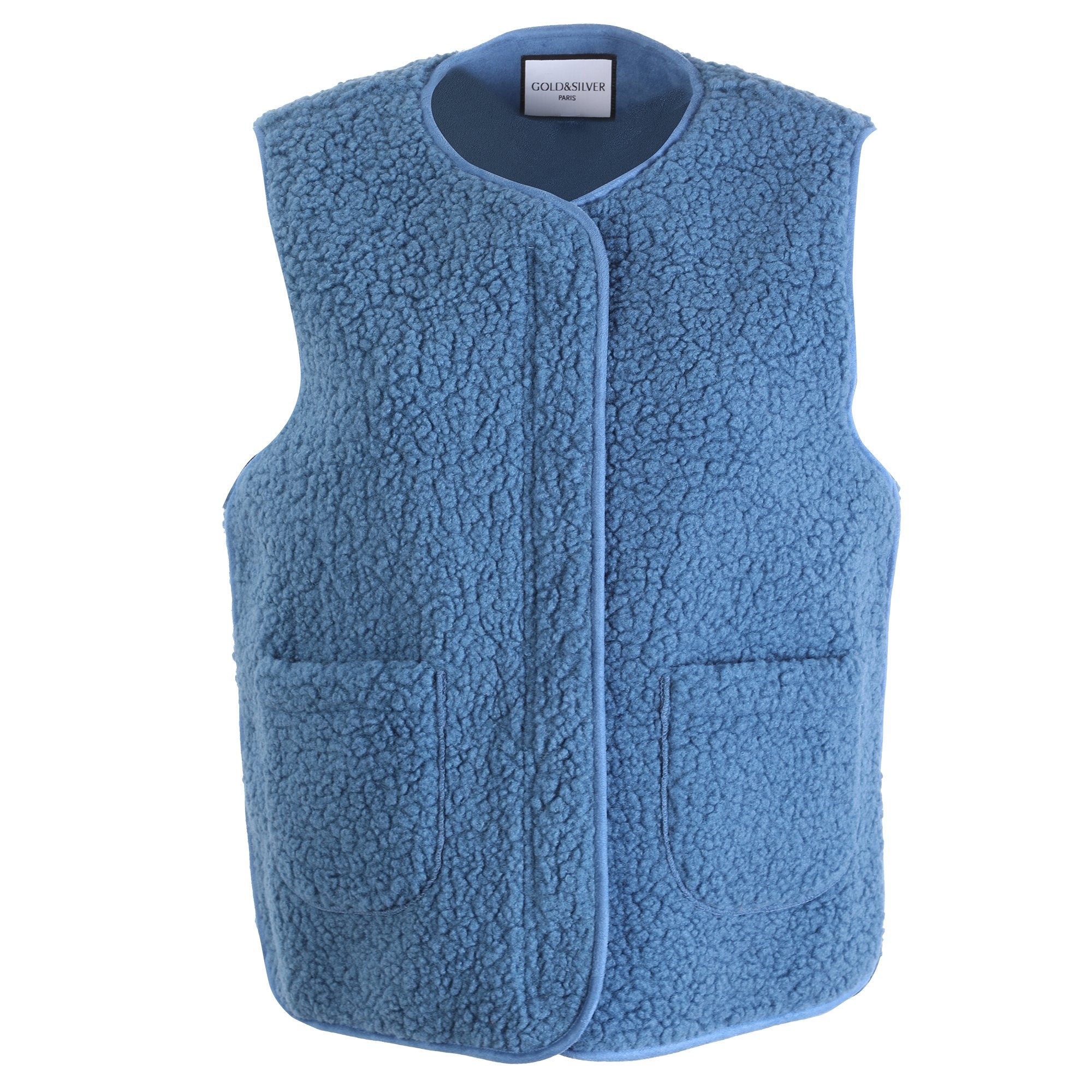 Stokomani Mode veste sans manches bleu femme coupe droite