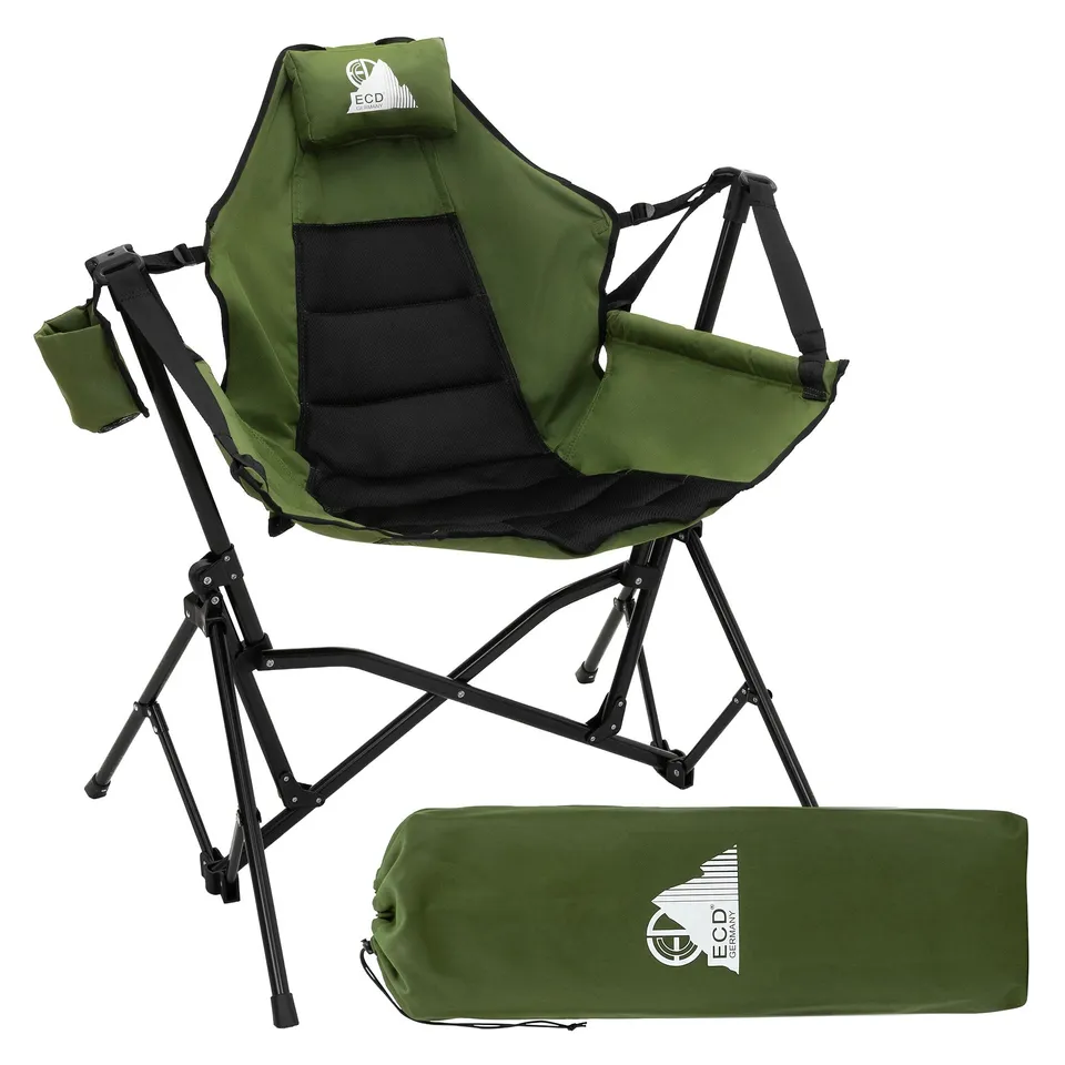 ECD Germany chaise camping pliante kaki 150 kg porte-gobelet
