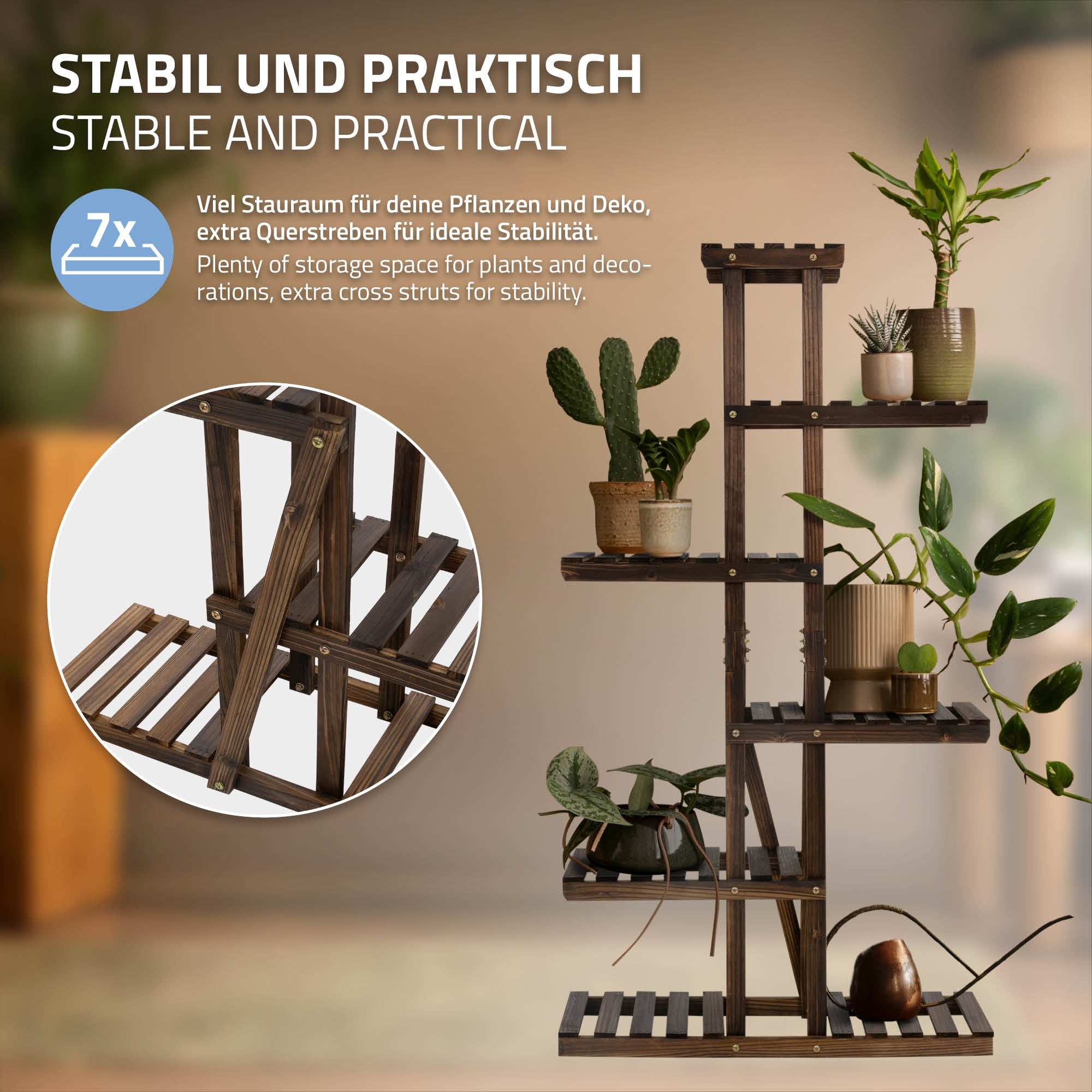 ECD Germany Garten étagère plantes bois 75cm 6 niveaux