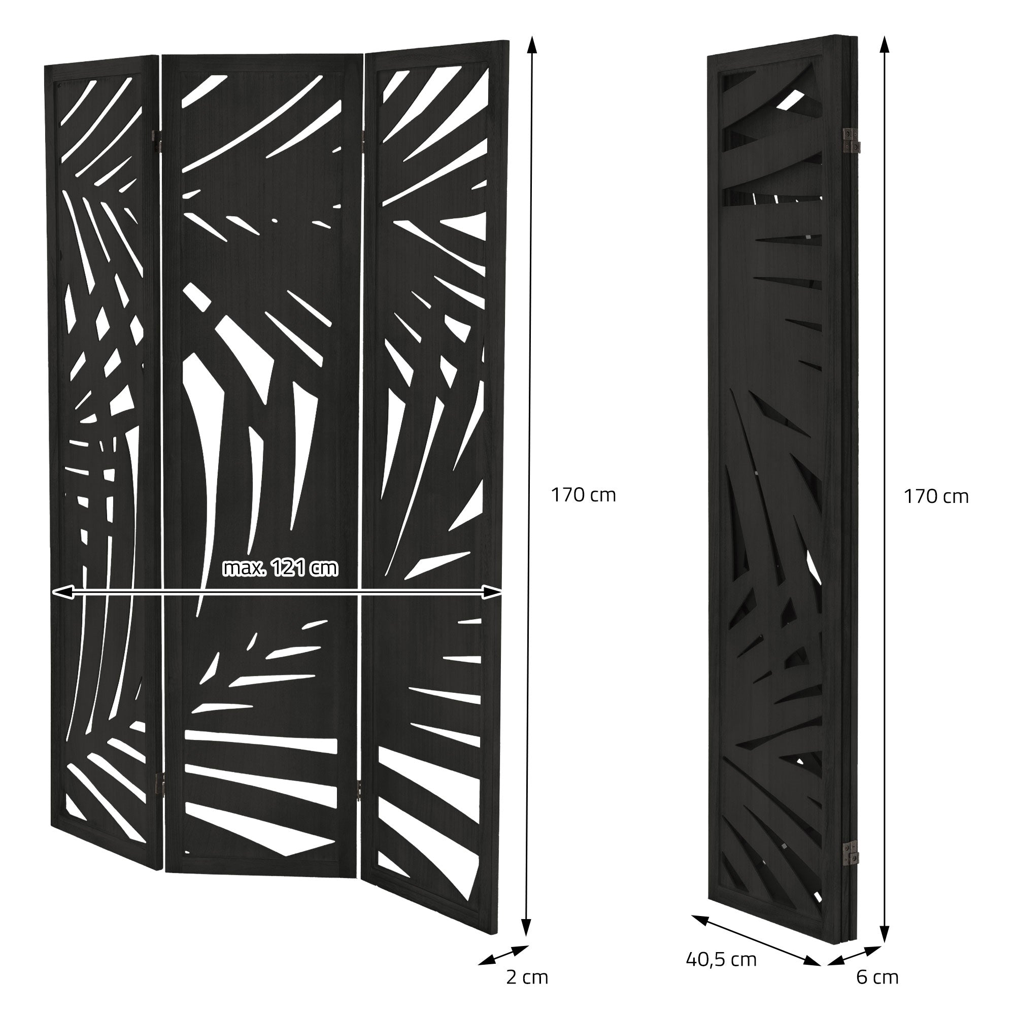 ECD Germany Sapporo paravent bois 3 volets noir 170x121 cm