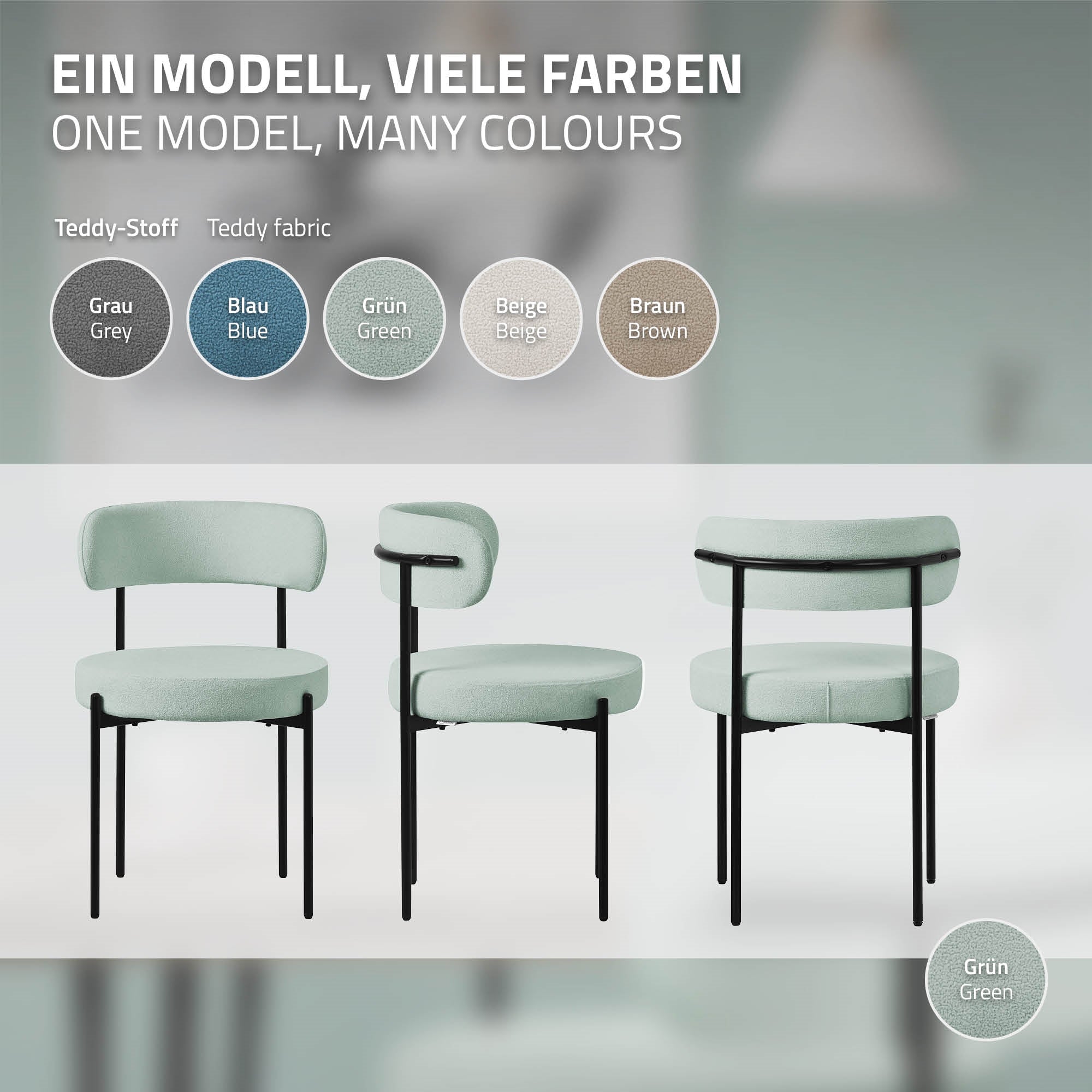 ECD Germany Möbel chaise salle à manger bouclé vert lot de 2
