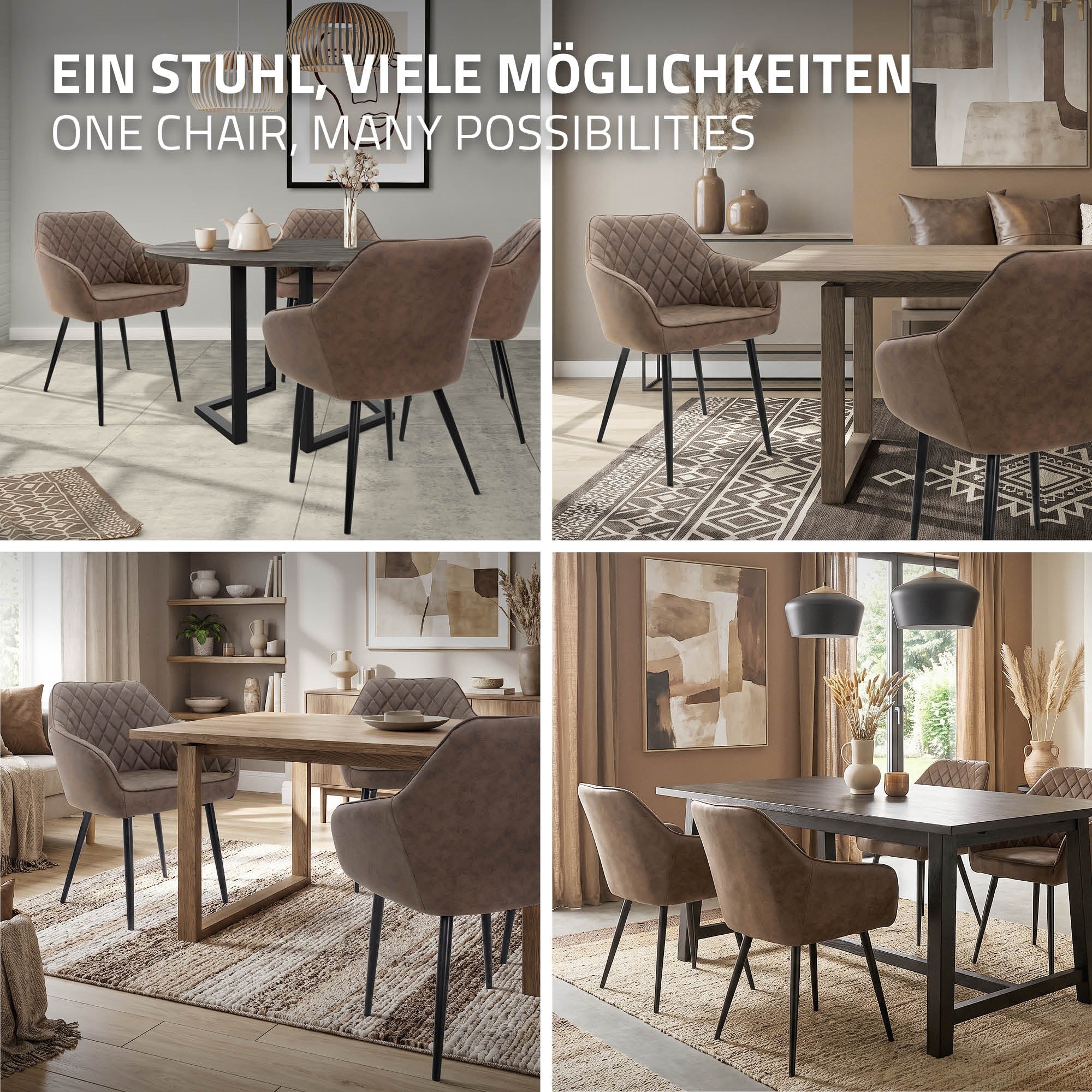 ECD Germany Möbel chaise salle à manger marron similicuir lot de 4