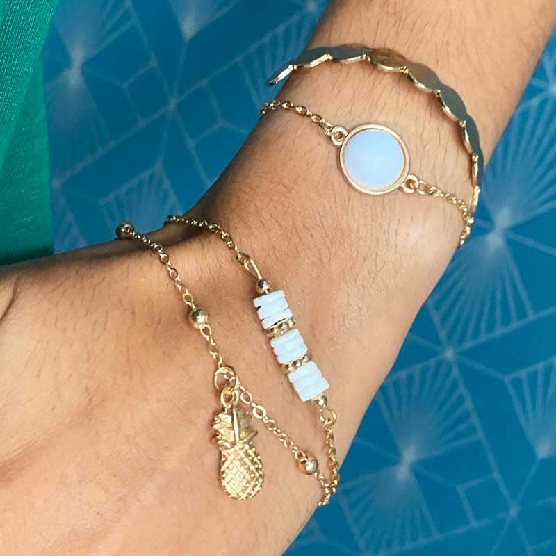 Shop-Story Ananas Bracelet Ensemble 4 Bracelets Perles Or Tropical
