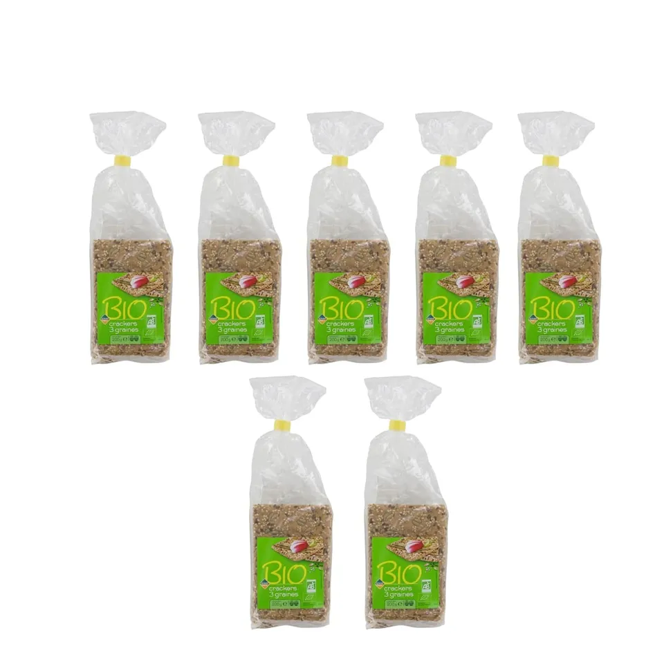 Leader Price Apéritif Crackers 3 graines Bio 200g Lot de 7