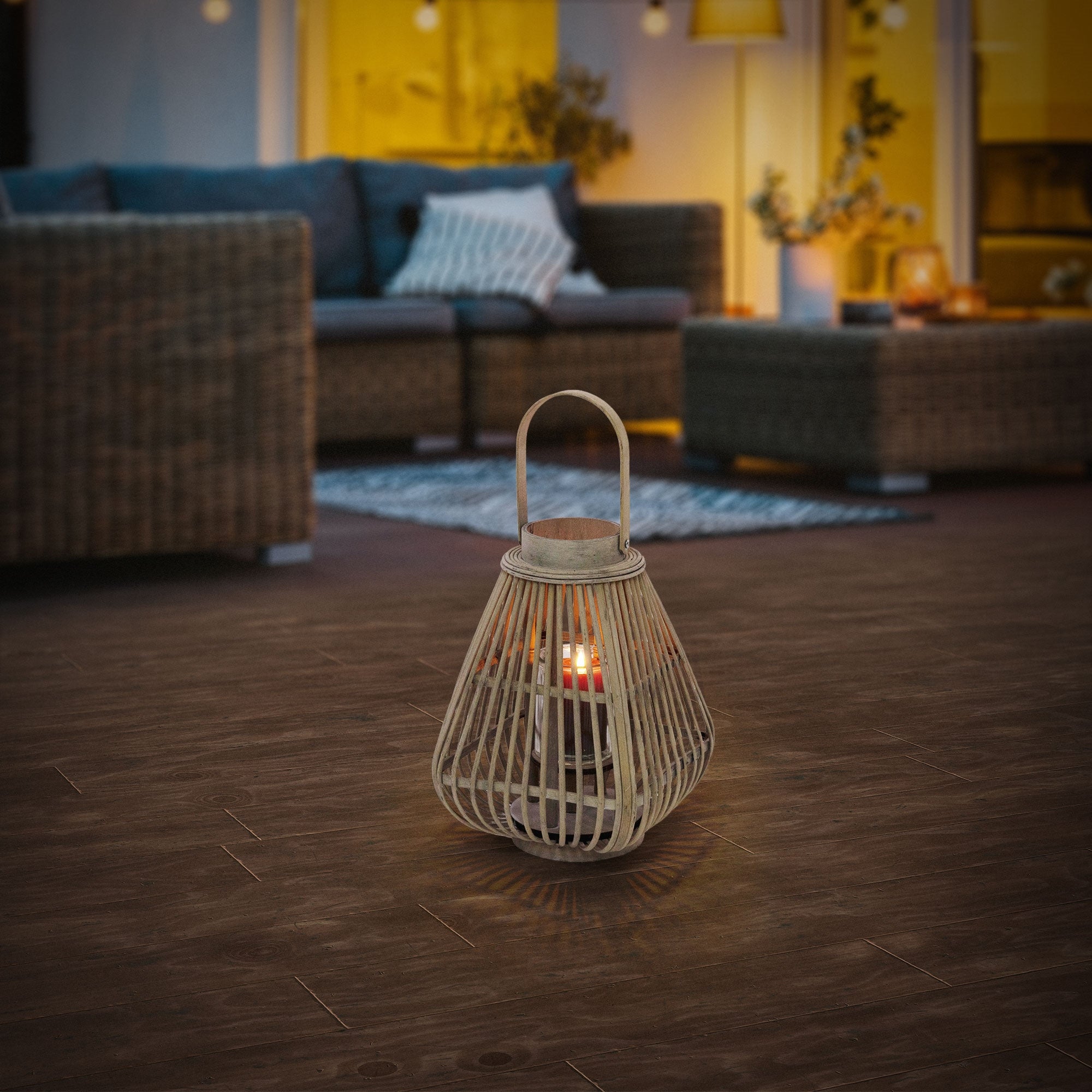 ECD Germany Garten lanterne bambou 42,5cm verre vent boho