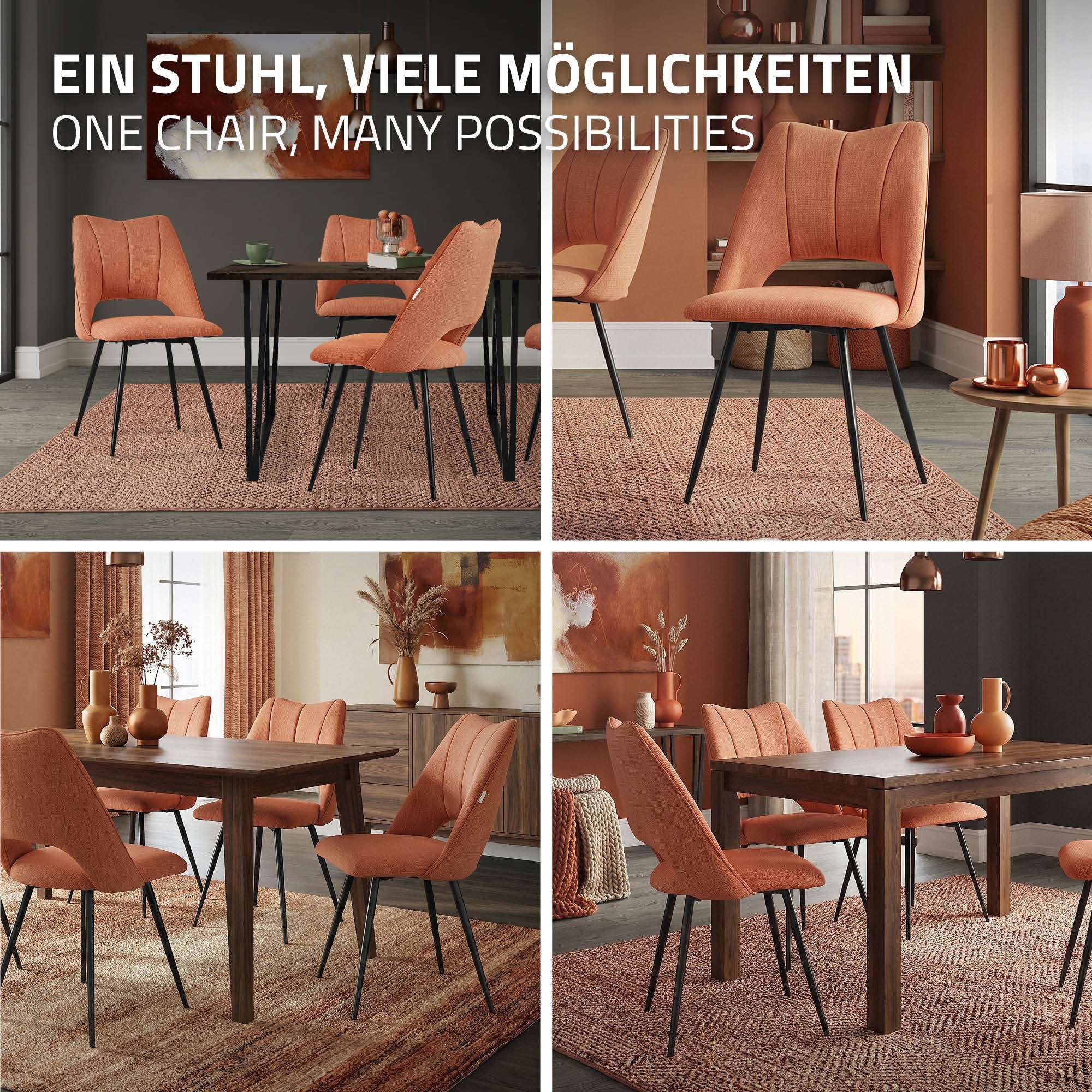 ECD Germany Möbel chaise salle à manger orange lot de 4 rembourrée