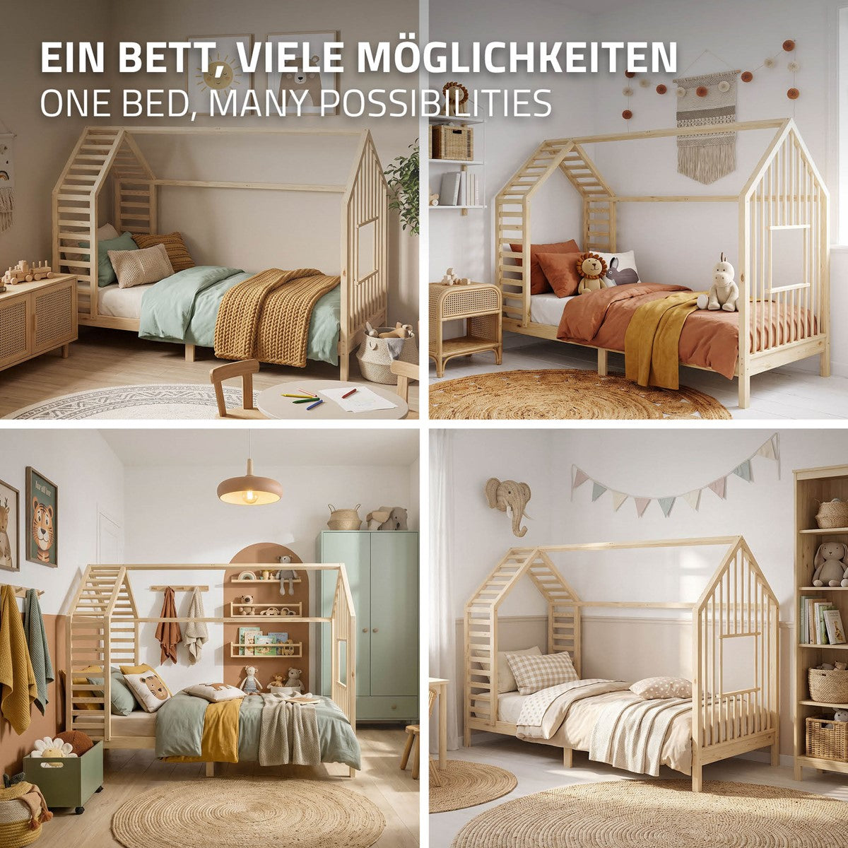 ECD Germany Kinder lit cabane 90x200 naturel pin massif