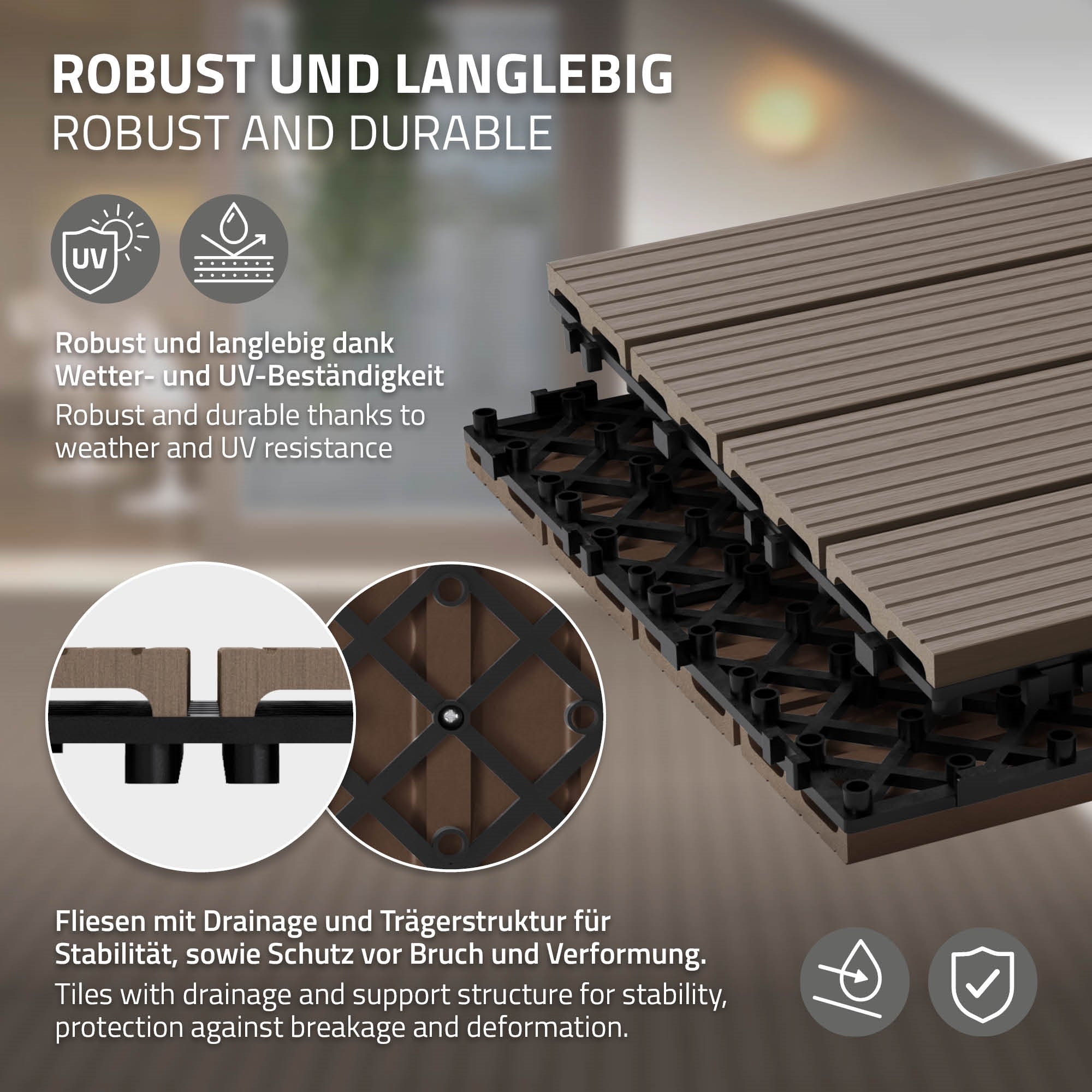 ECD Germany Garten dalle terrasse 60x30 cm brun foncé 1m² WPC
