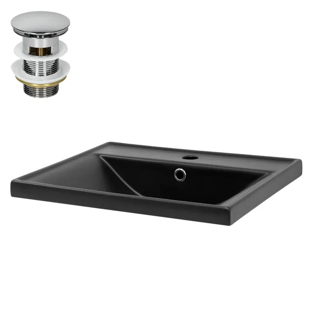 ECD Germany Sanitär vasque noire mate 51x41 cm avec bonde argent