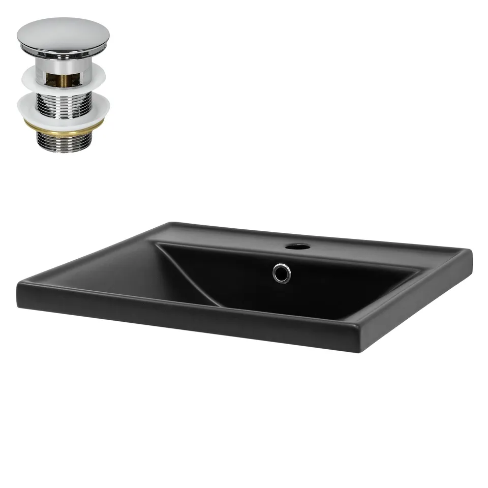 ECD Germany Sanitär vasque noire mate 51x41 cm avec bonde argent