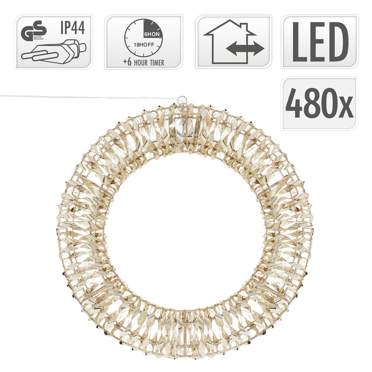 ECD Germany Haus & Wohnen couronne de Noël LED blanc chaud 58 cm