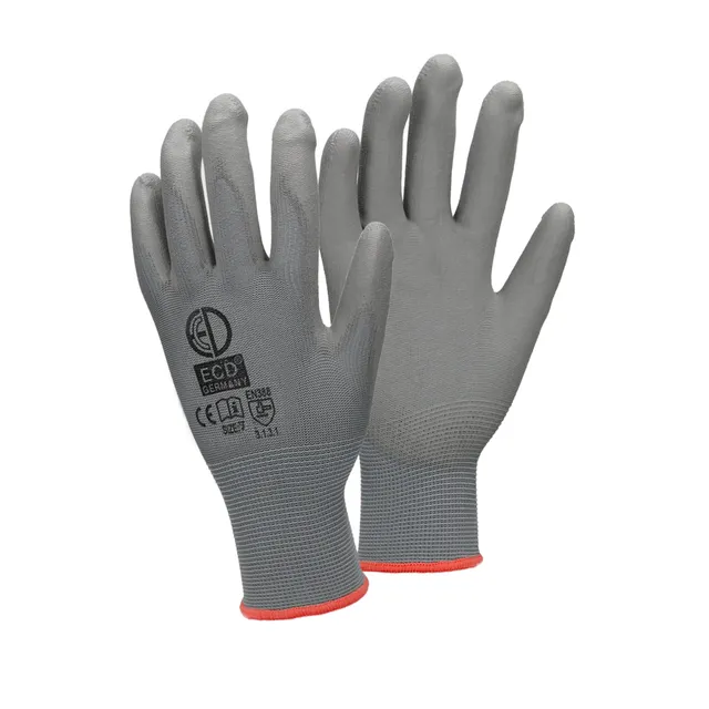 ECD Germany Werkstatt gants de travail PU gris taille S lot 144 paires