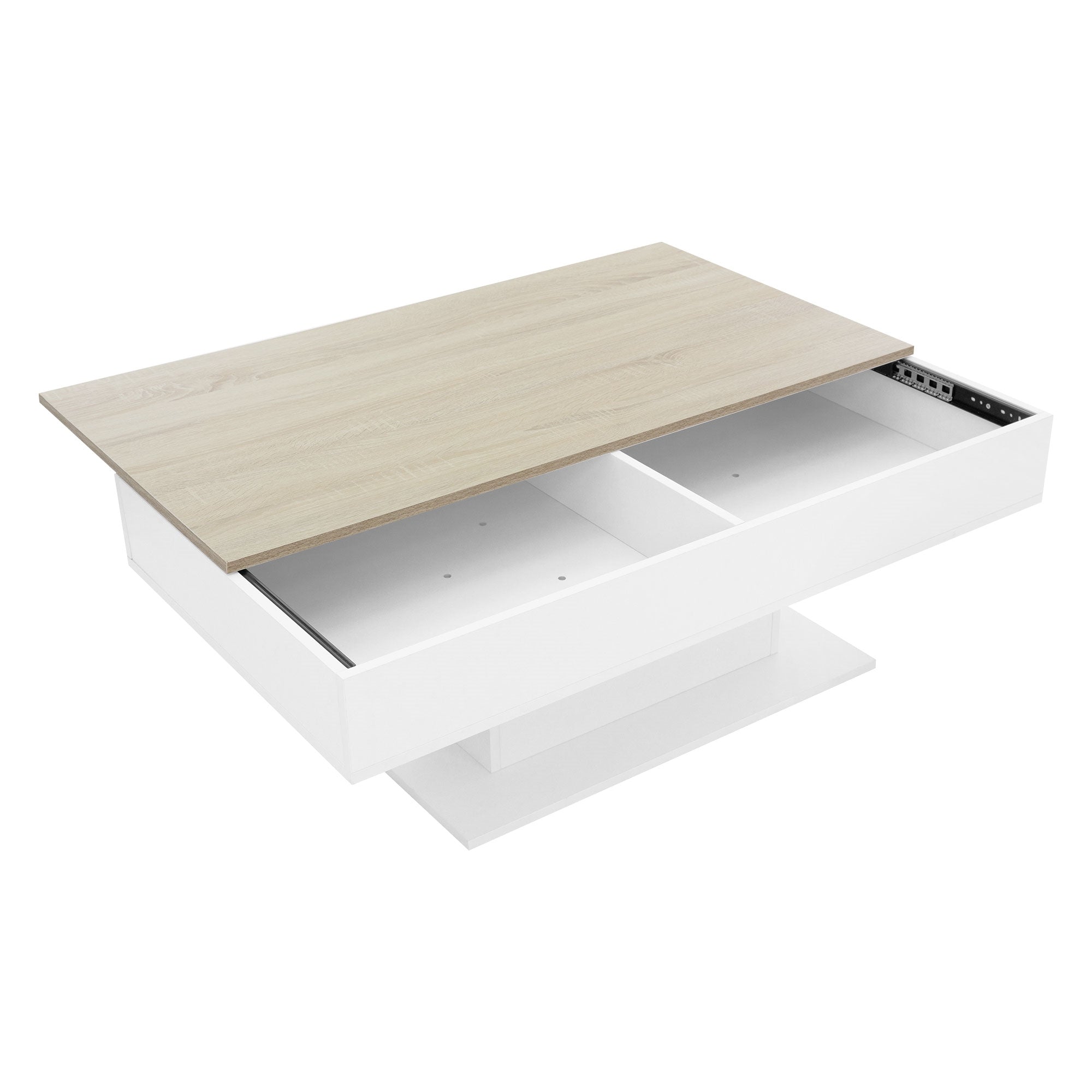 ECD Germany Möbel table basse 110x60x40 blanc/chêne 2 casiers