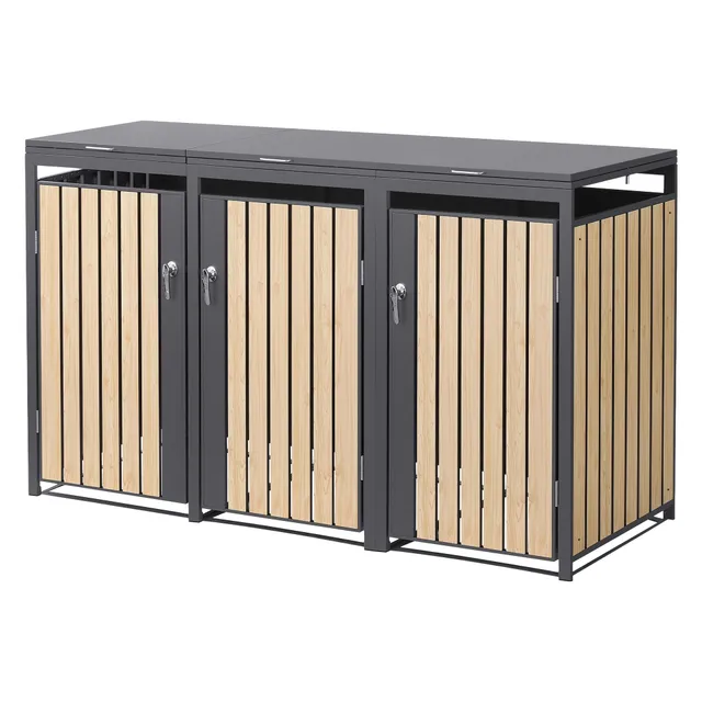 ECD Germany Garten Cache-Poubelles Triple 240L Aspect Mélèze