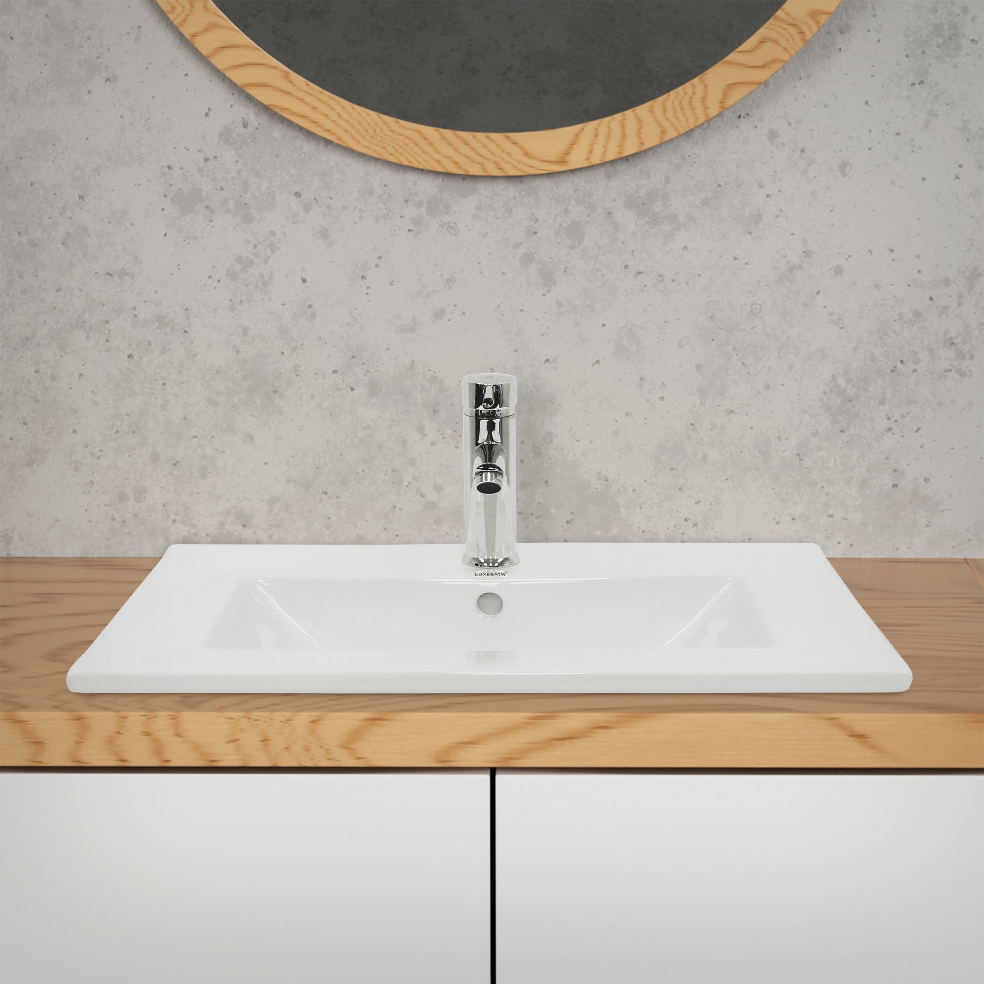 LuxeBath Lavabo céramique blanc 61 cm + bonde argent