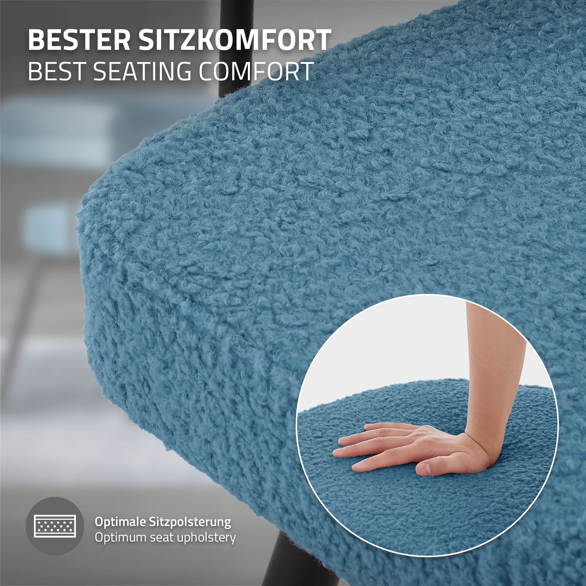 ECD Germany Möbel Chaise salle à manger bleu lot 4 teddy