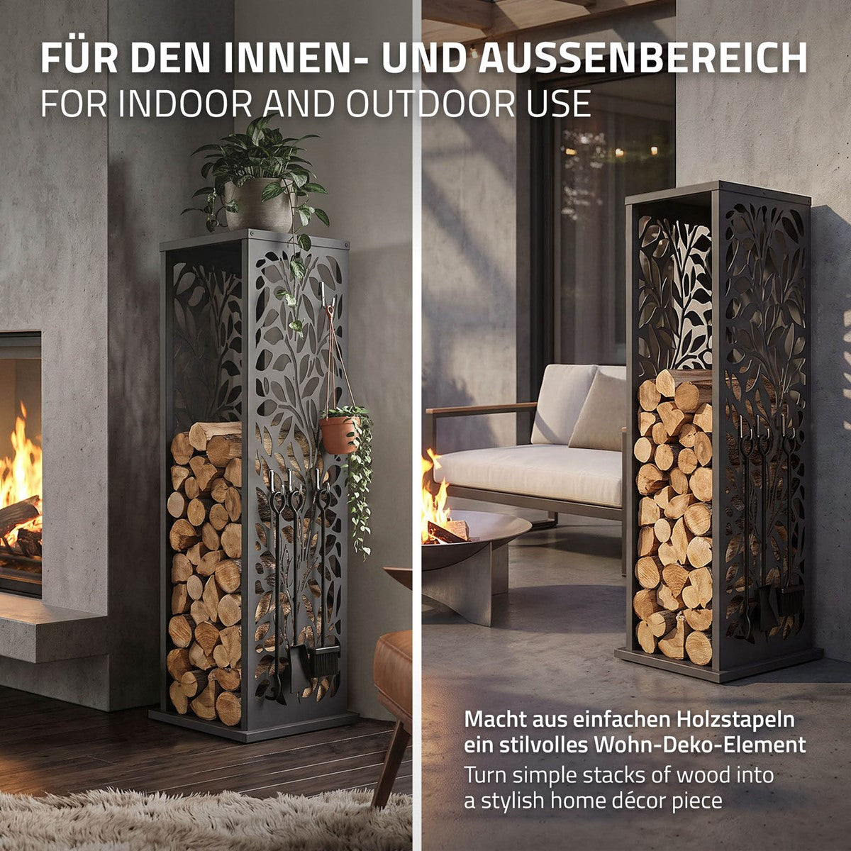 ECD Germany Garten porte-bûches acier anthracite 37,5x37,5x112 cm Gitter