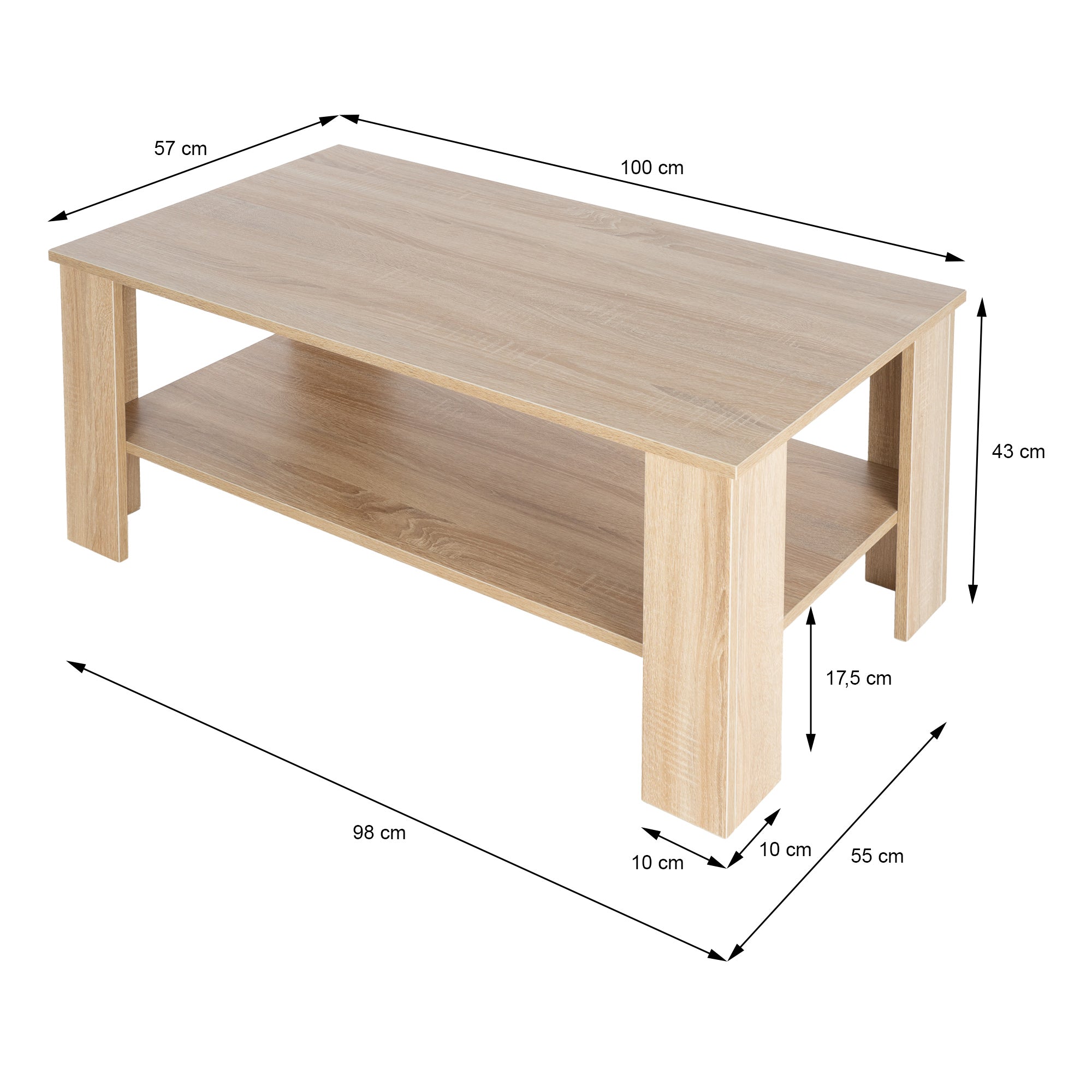 ECD Germany Möbel table basse chêne Sonoma 100x43x57 cm