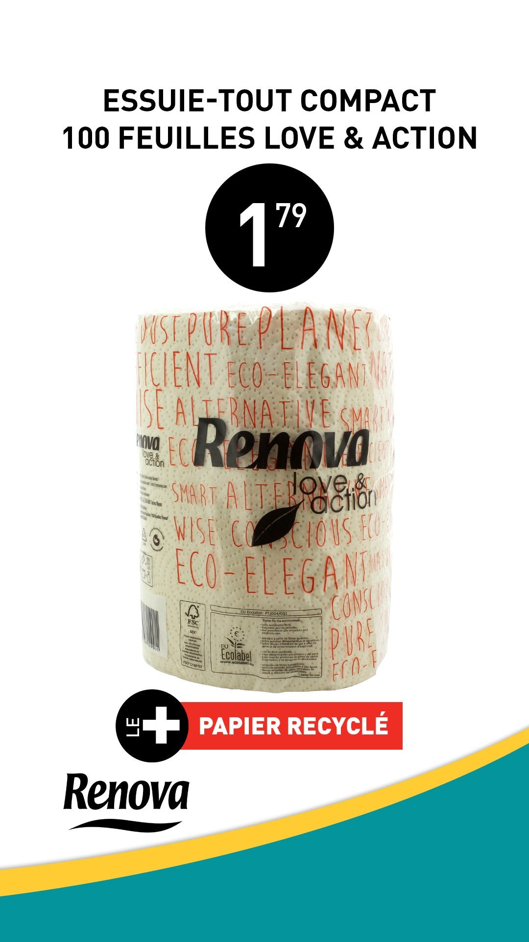 Renova essuie-tout compact 100 feuilles cuisine maison