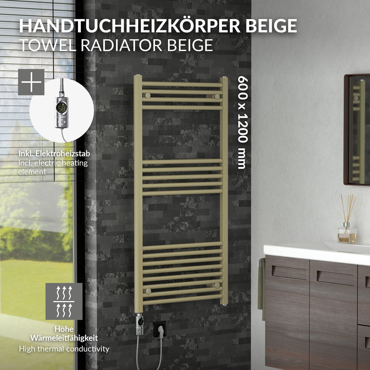 LuxeBath Sahara sèche-serviettes électrique beige 600x1200 mm