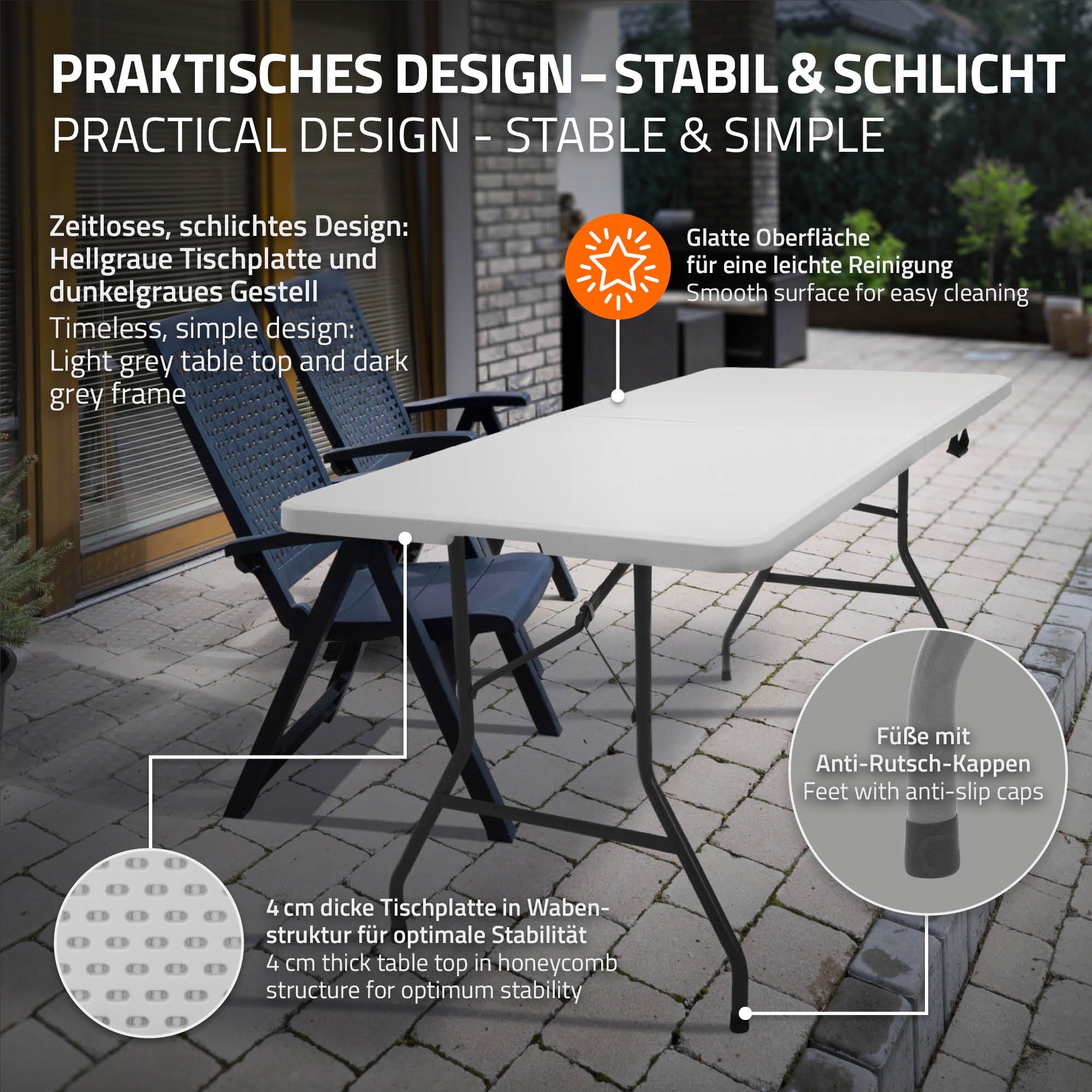 ECD Germany Sport table camping pliante plastique 180x74 poignée