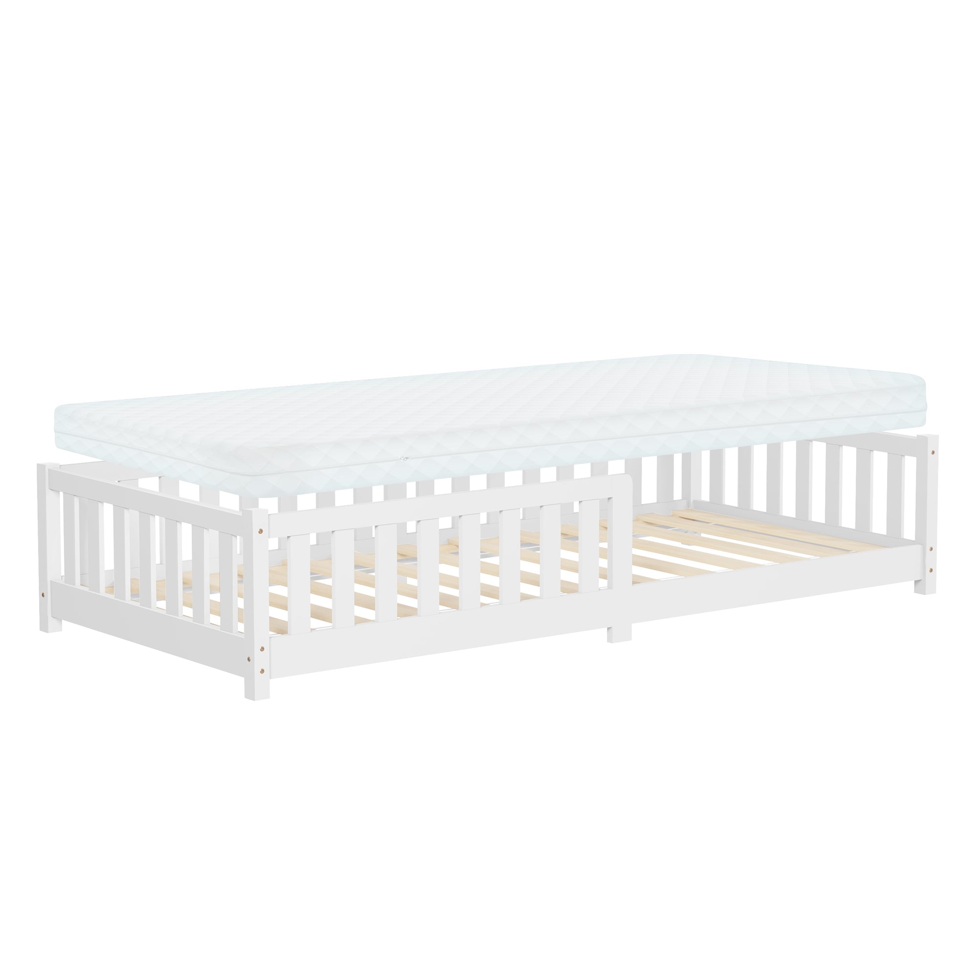 ECD Germany Kinder lit enfant 90x200 blanc avec matelas 10 cm