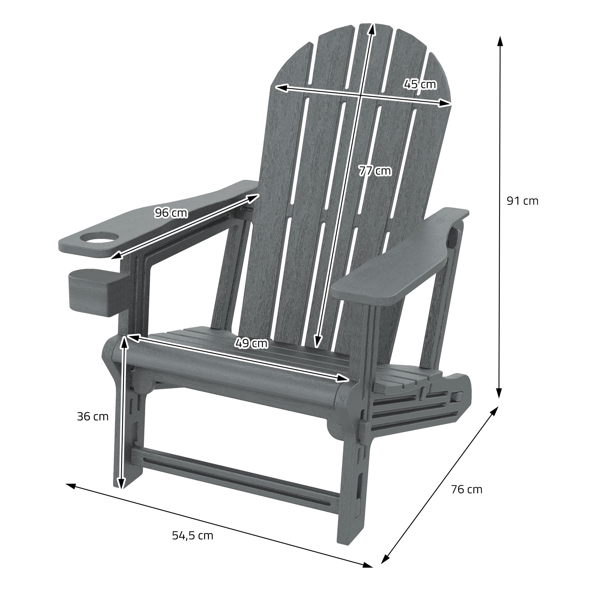 ML-Design Adirondack fauteuil jardin gris HDPE