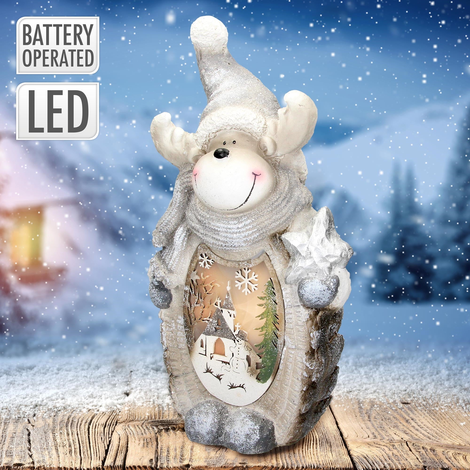 ECD Germany renne déco LED 53 cm en polyrésine à piles