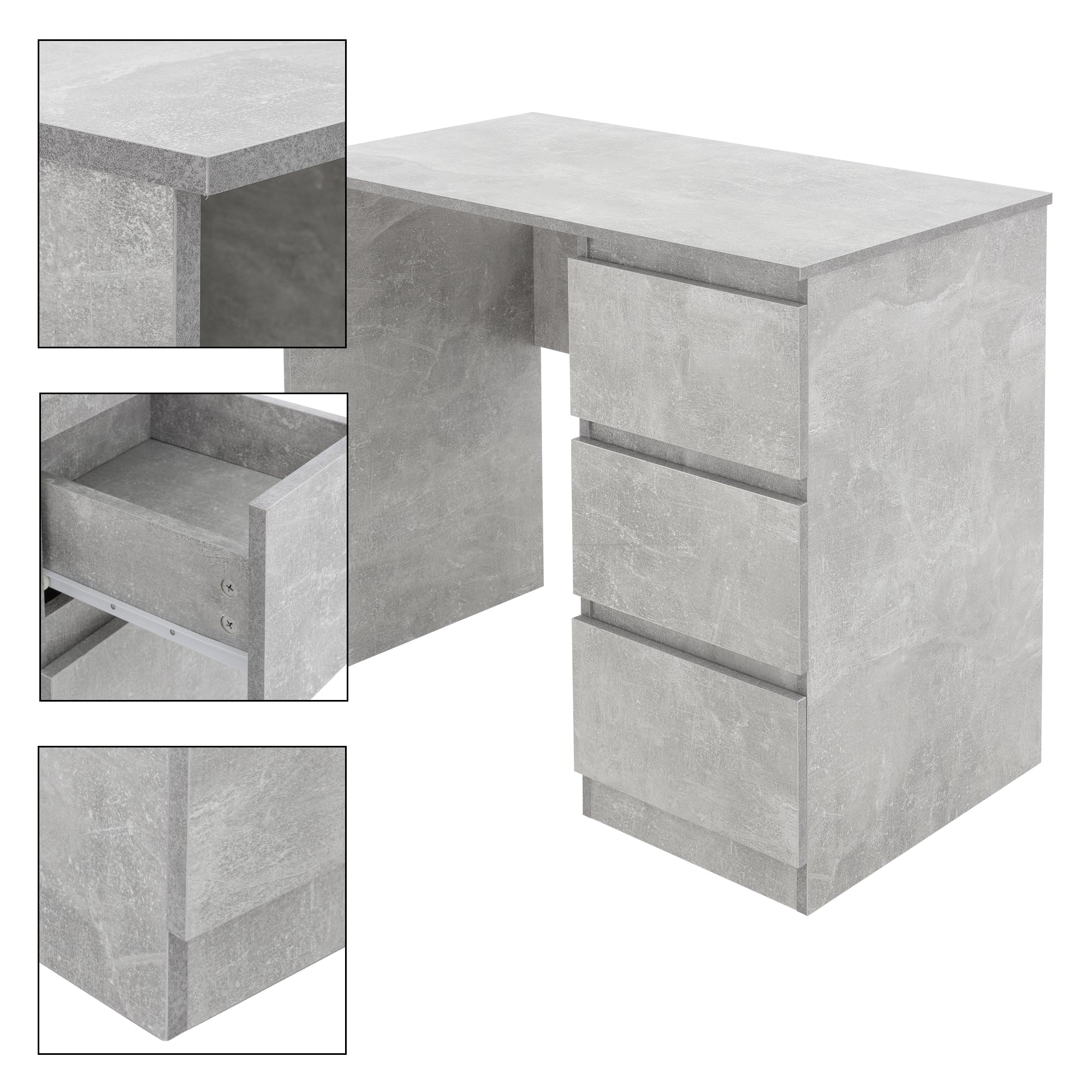 ECD Germany Möbel bureau 3 tiroirs gris 90 cm bois