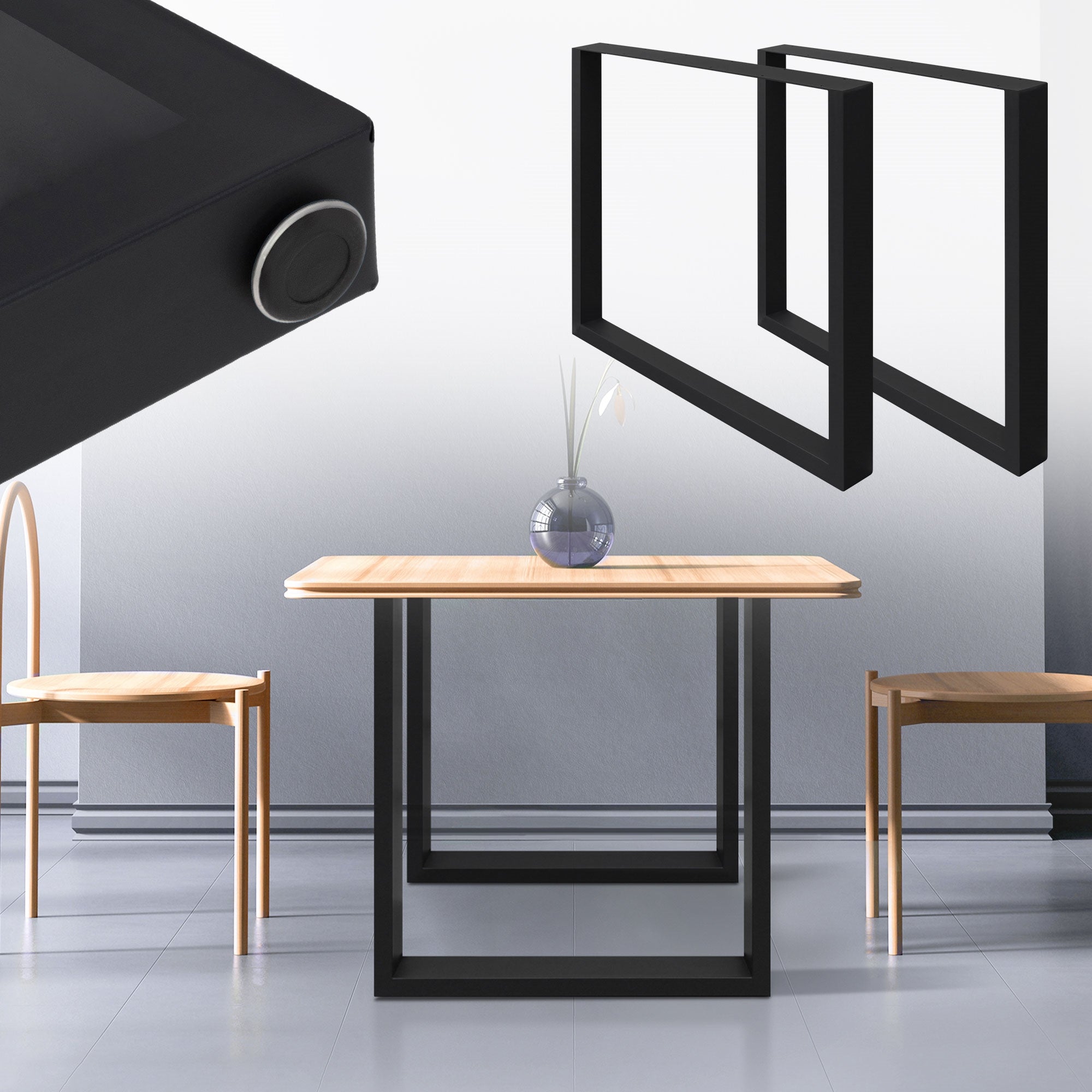 ECD Germany Möbel pieds de table 70x72 cm noir acier lot de 2
