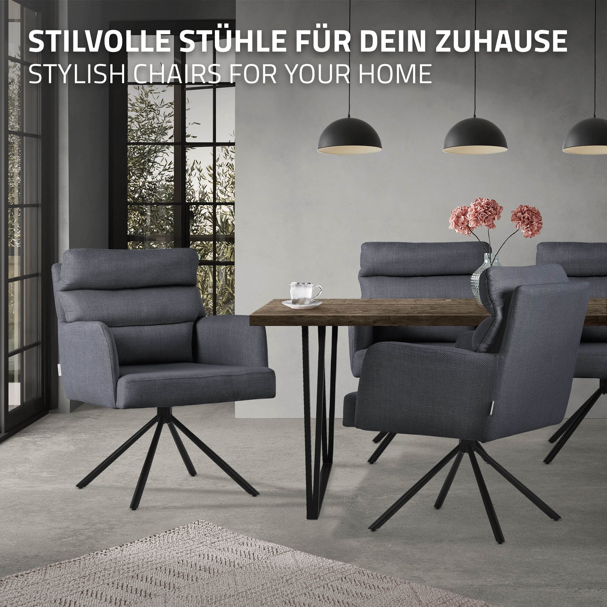 ECD Germany Chaise salle à manger pivotante anthracite 120kg