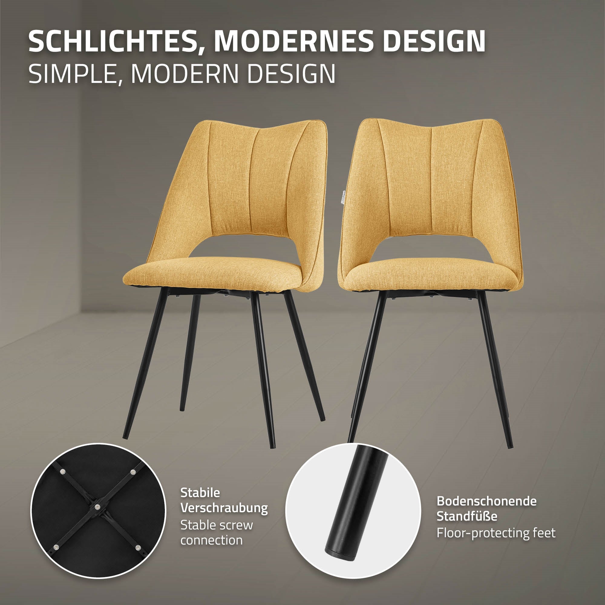 ECD Germany ML-Design lot 6 chaise salle à manger moutarde rembourrée