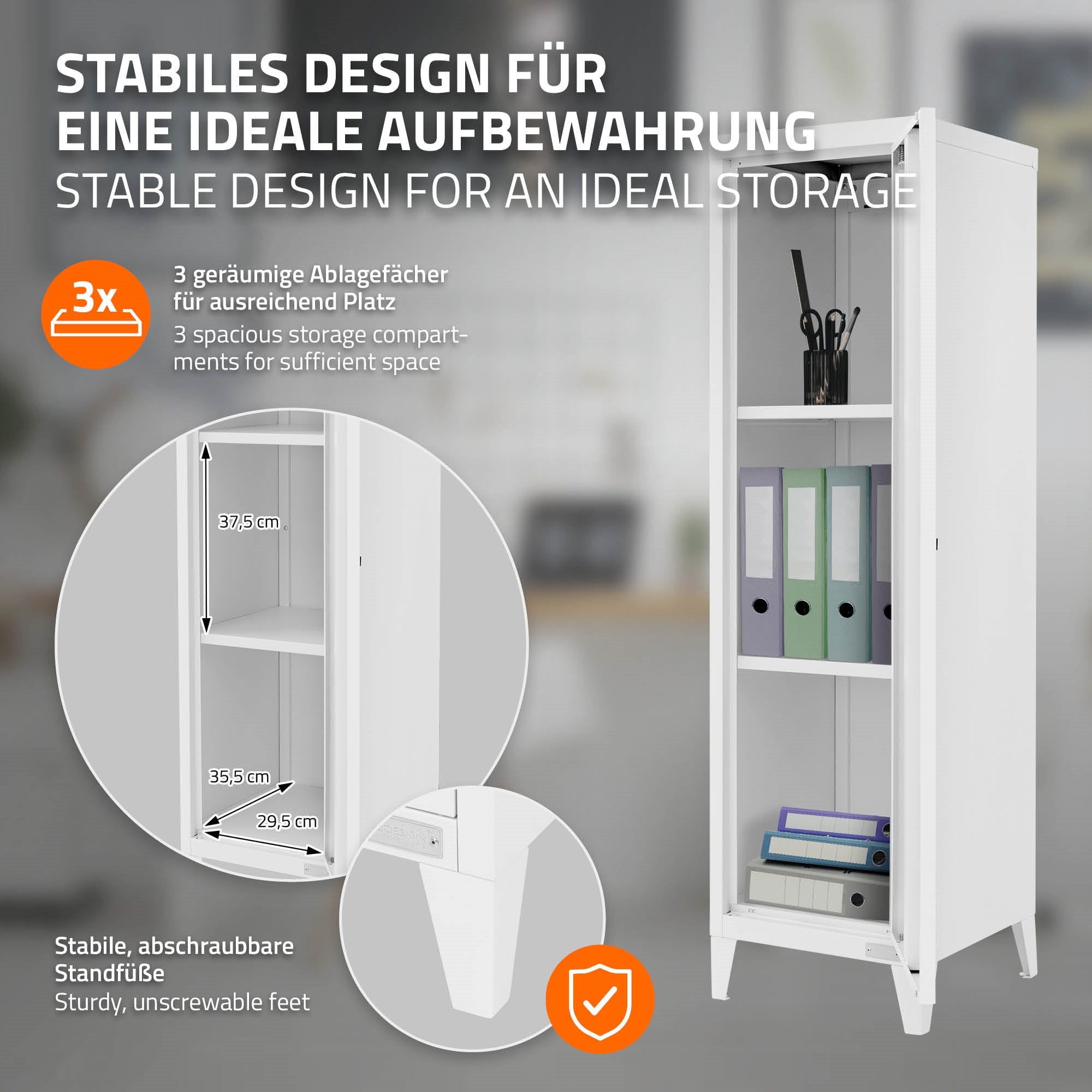ECD Germany Werkstatt armoire métal blanc 38x38x137,5 cm 1 porte