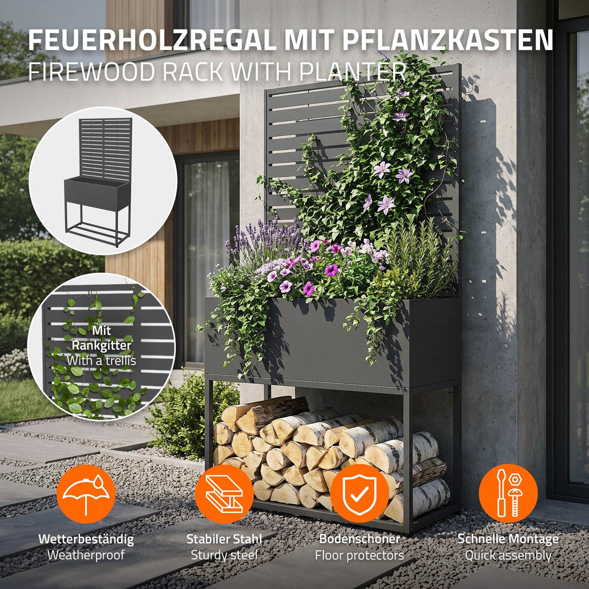 ML-Design range-bûches jardinière 90x170 cm anthracite