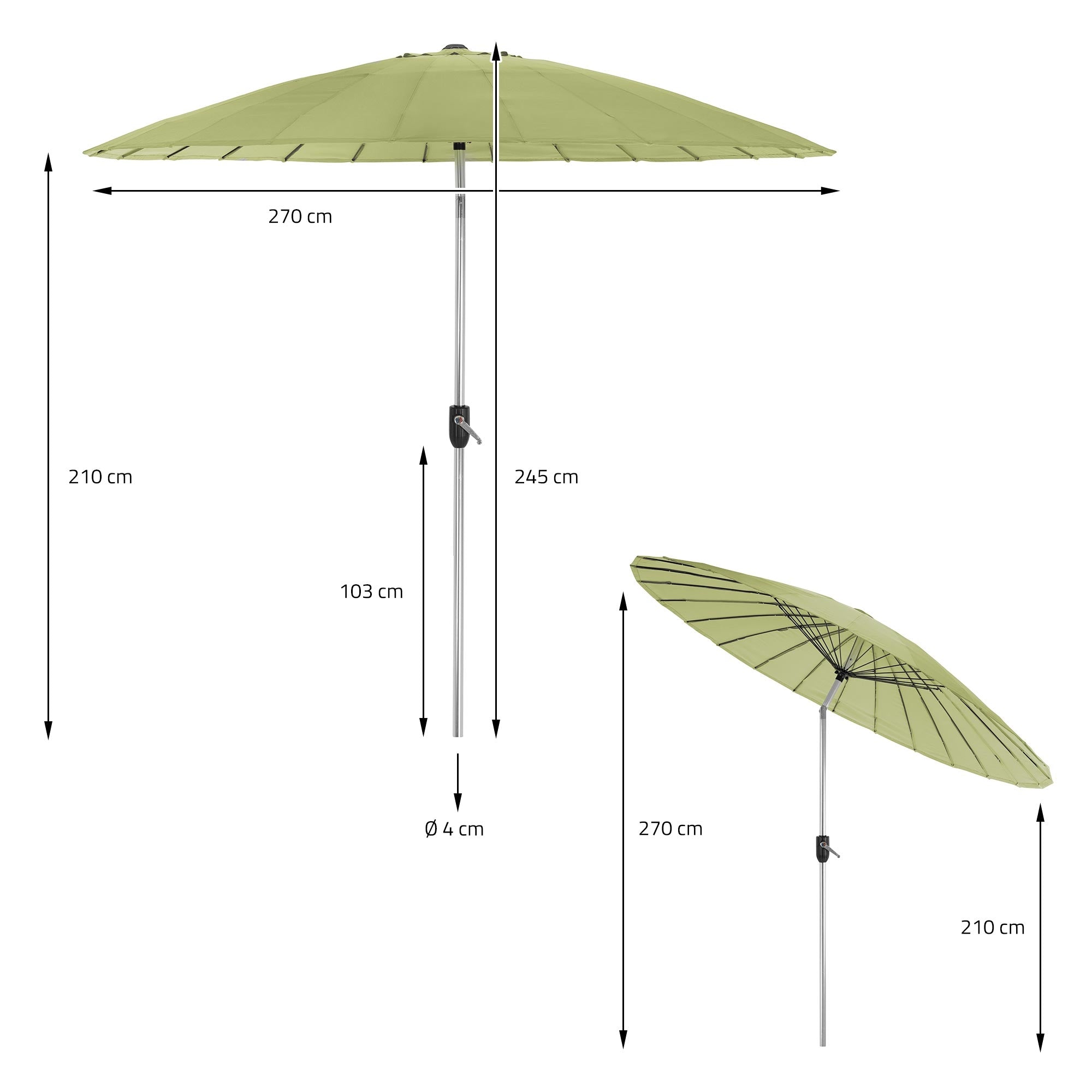 ECD Germany Garten parasol Shanghai Ø270 cm vert alu polyester