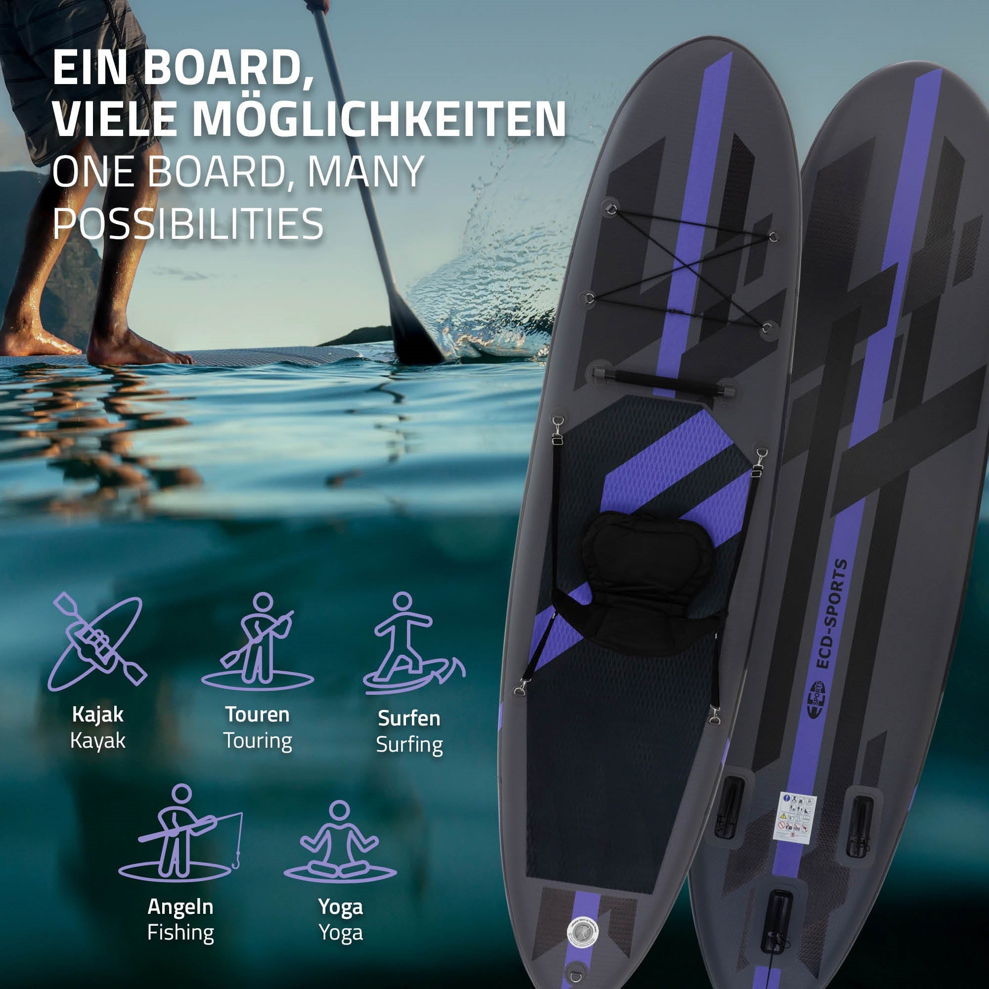 ECD Germany SUP 320x82x15 planche paddle noir siège kayak