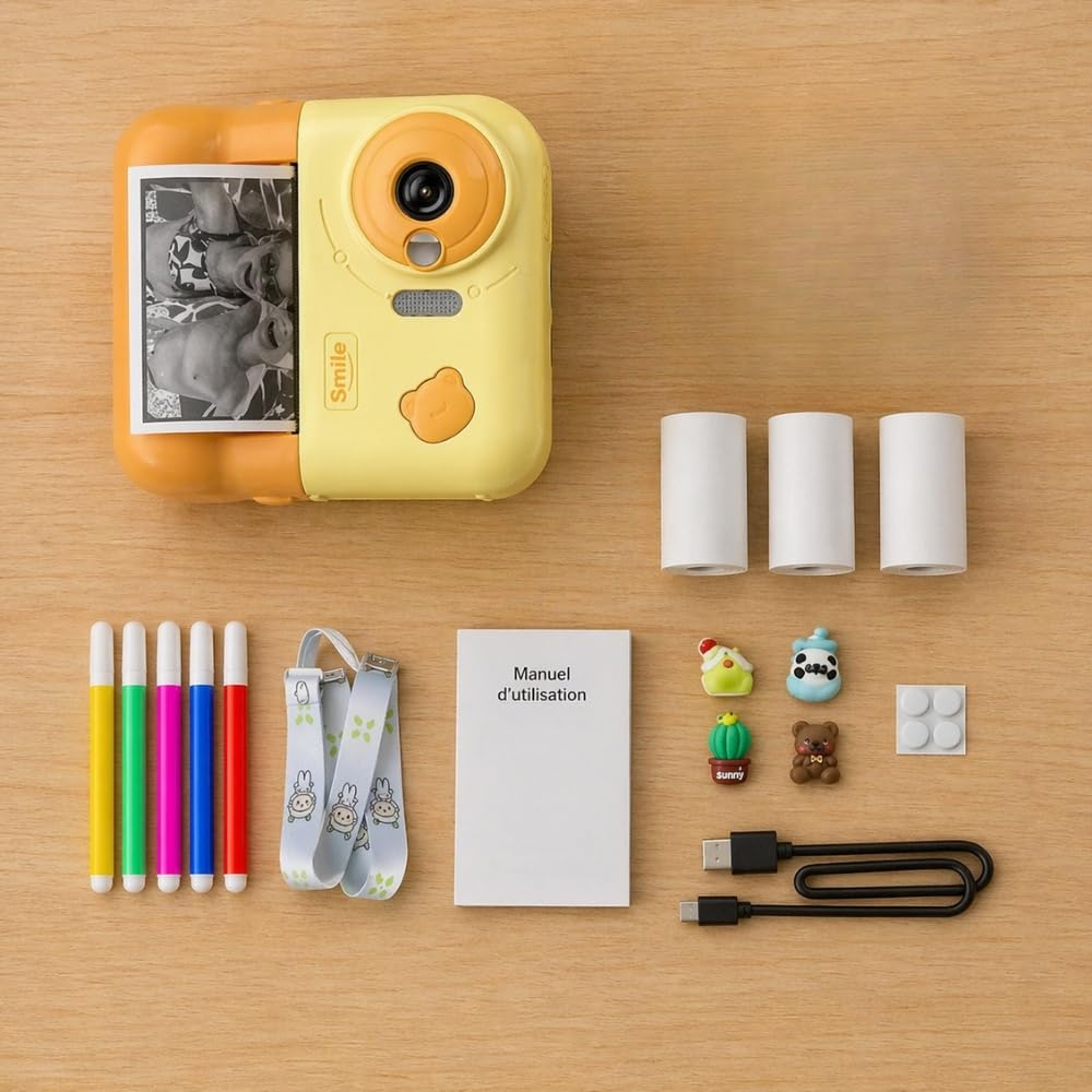 Instakid Appareil Photo Enfant Jaune Impression 48MP