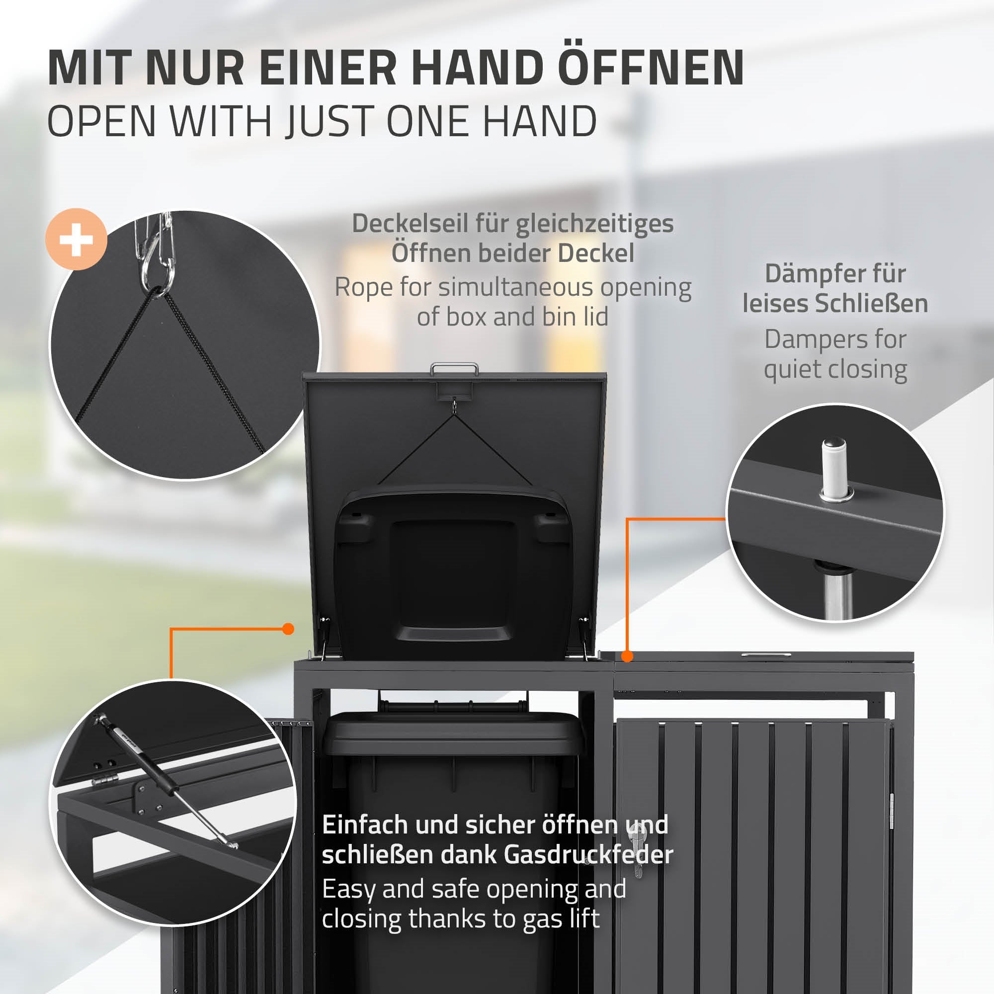 ECD Germany cache poubelle acier anthracite 3x240L 200x80 cm