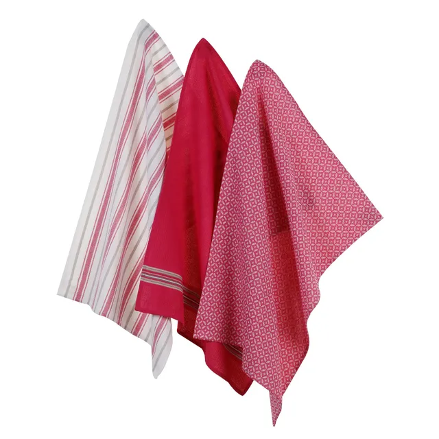 Stokomani Maison 3 torchons cuisine imprimés rouge coton